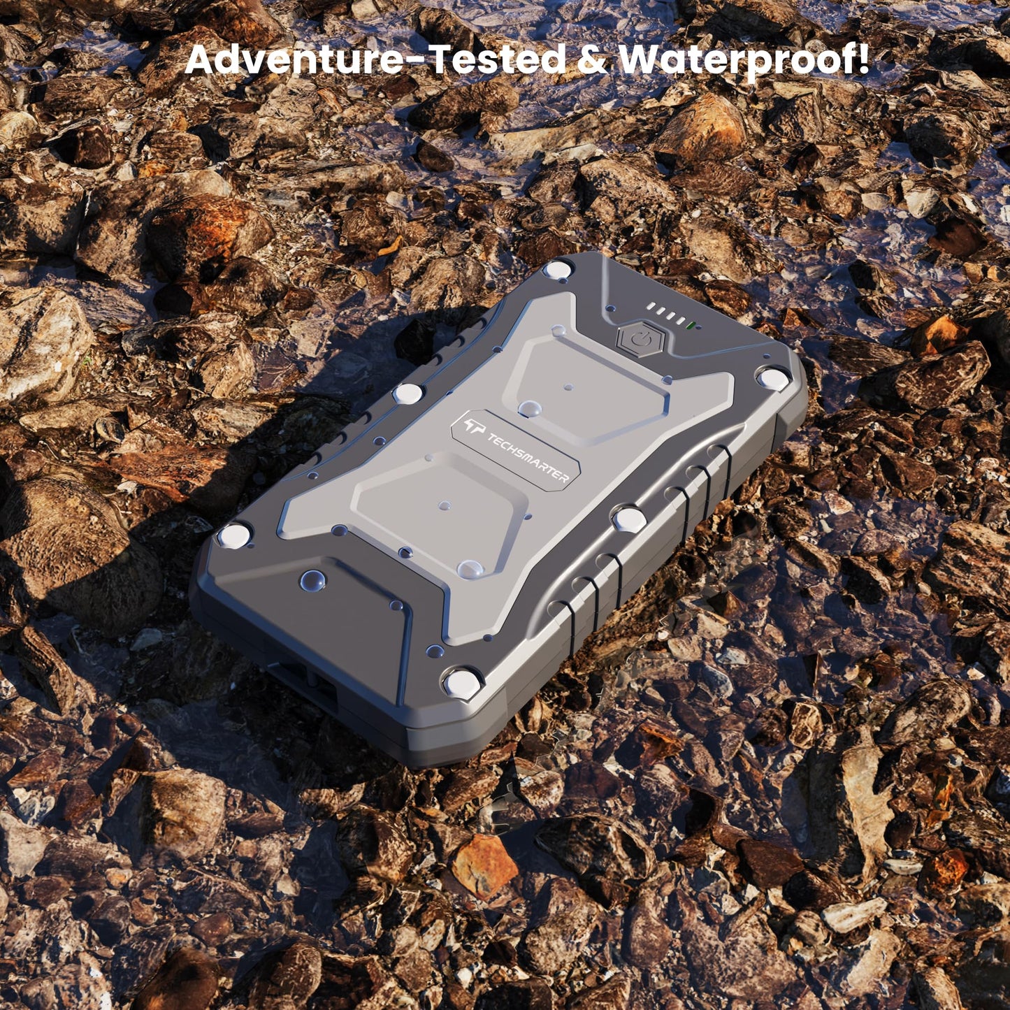 Cargador Portátil TECHSMARTER Negro Resistente e Impermeable Banco de Energía 20000 mAh para Exteriores y Camping
