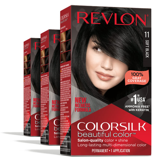 Revlon ColorSilk Beautiful Color, Soft Black [11] 1 ea (Pack of 3)