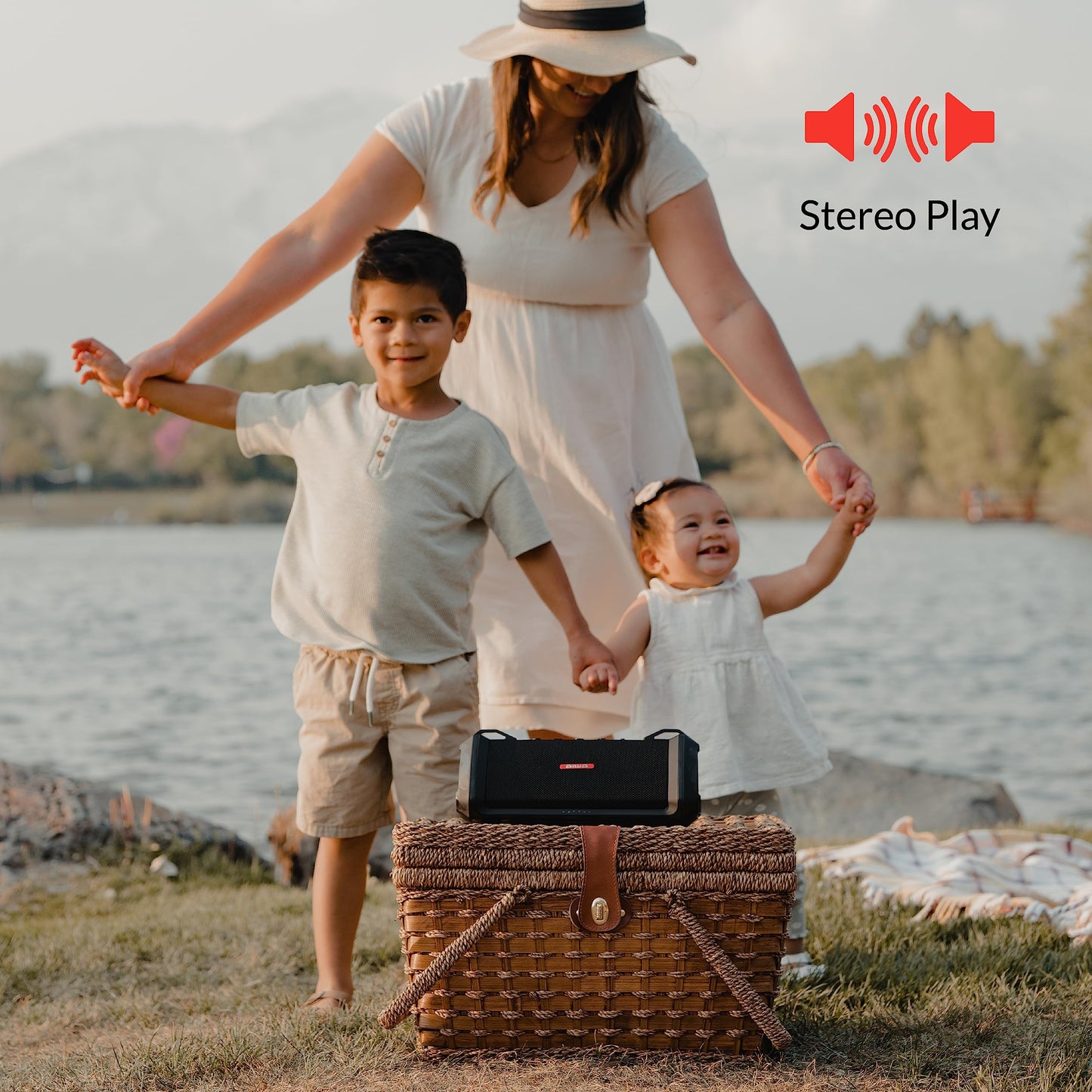 Aiwa Exos-3 - Altavoz Bluetooth Impermeable, Potencia máxima de 60 W, Tiempo de reproducción de 20 Horas, Sonido estéreo, Carga USB-C, Impermeable IPX7, emparejamiento inalámbrico, Perfecto para