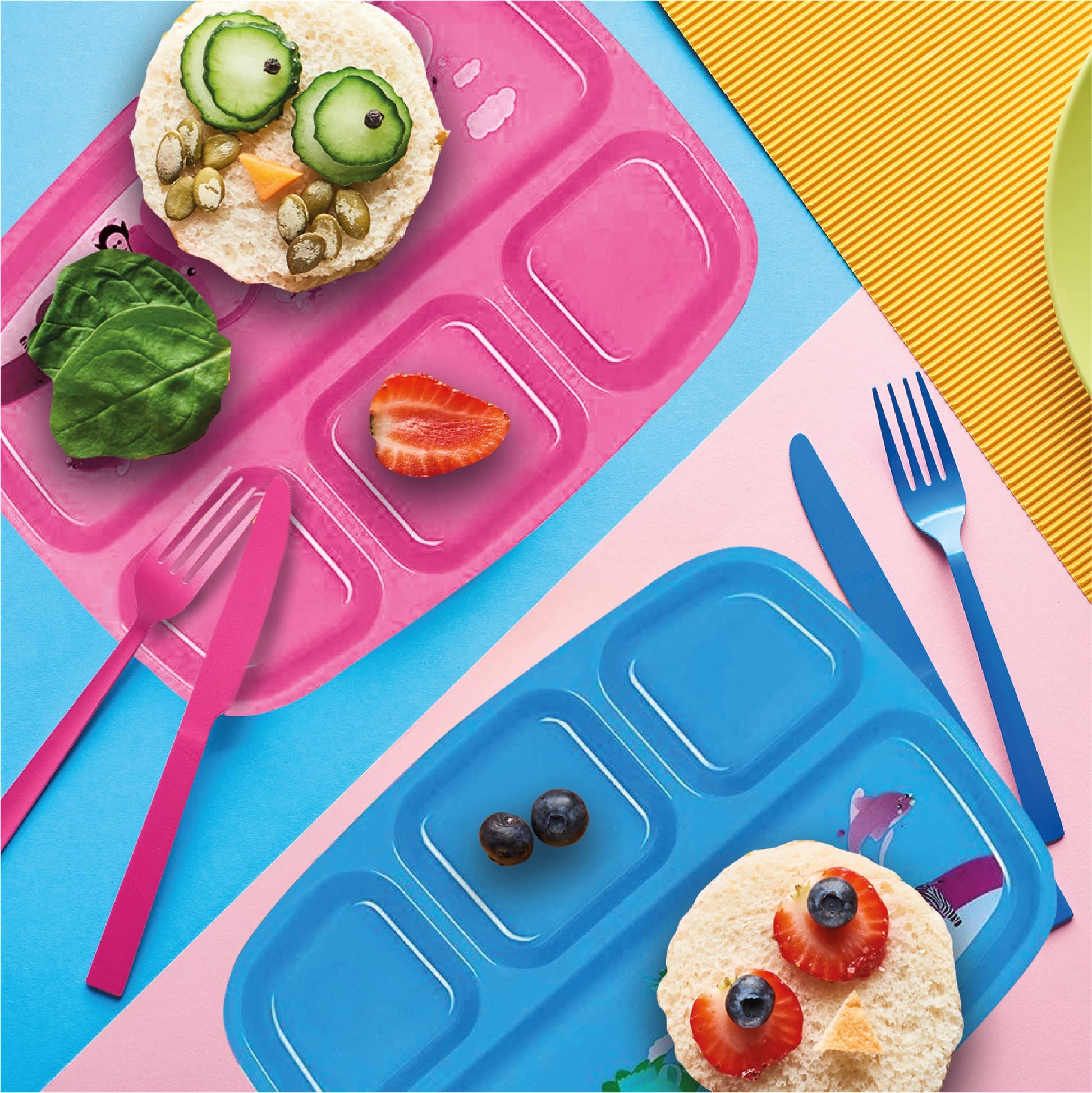 Platos de Plástico PLASKIDY Colores Brillantes con Divisores y Diseño de Zoológico para Niños