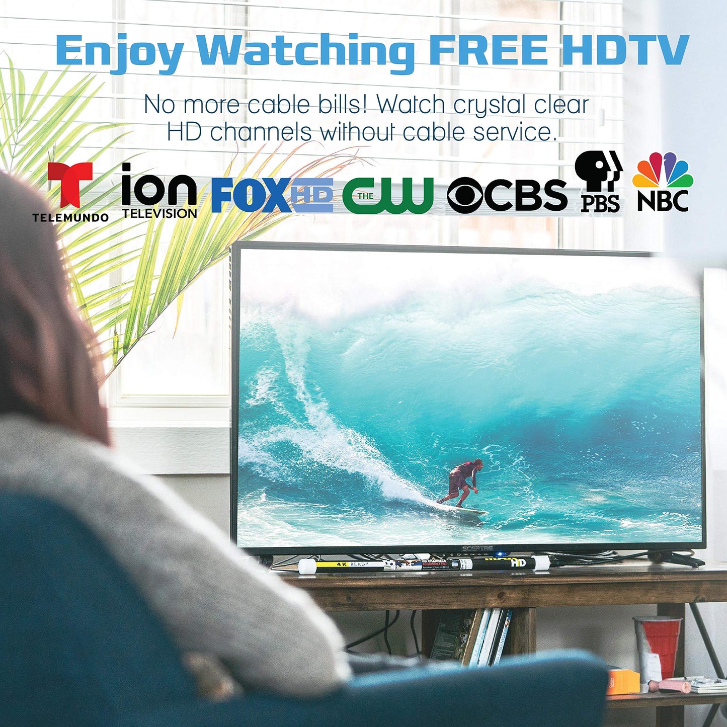 Magic Stick TV MAX HD - Digital TV Antenna Reception Signal Booster with 20ft Cable, Easy to Install, Up to 80 Mile Range
