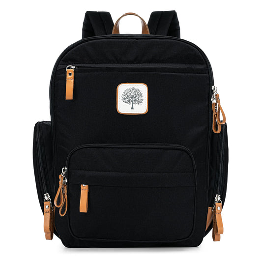 Mochila Pañalera Parker Baby Co. Negra Multifuncional con Cierre Completo y Bolsillos Térmicos para Mamá y Papá