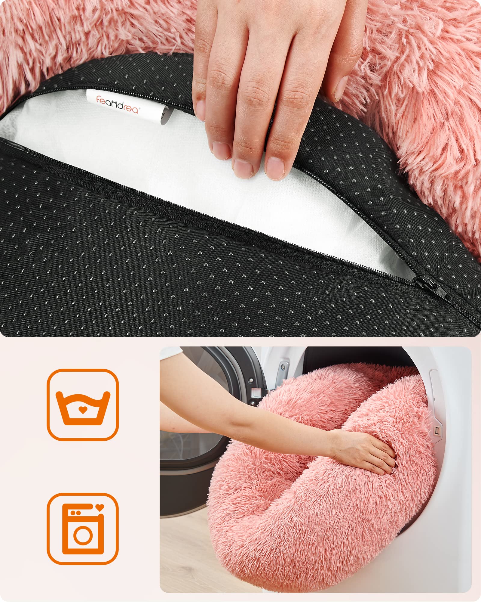 Cama de Perros Feandrea Rosa con Cojín Central Extraíble y Lavable