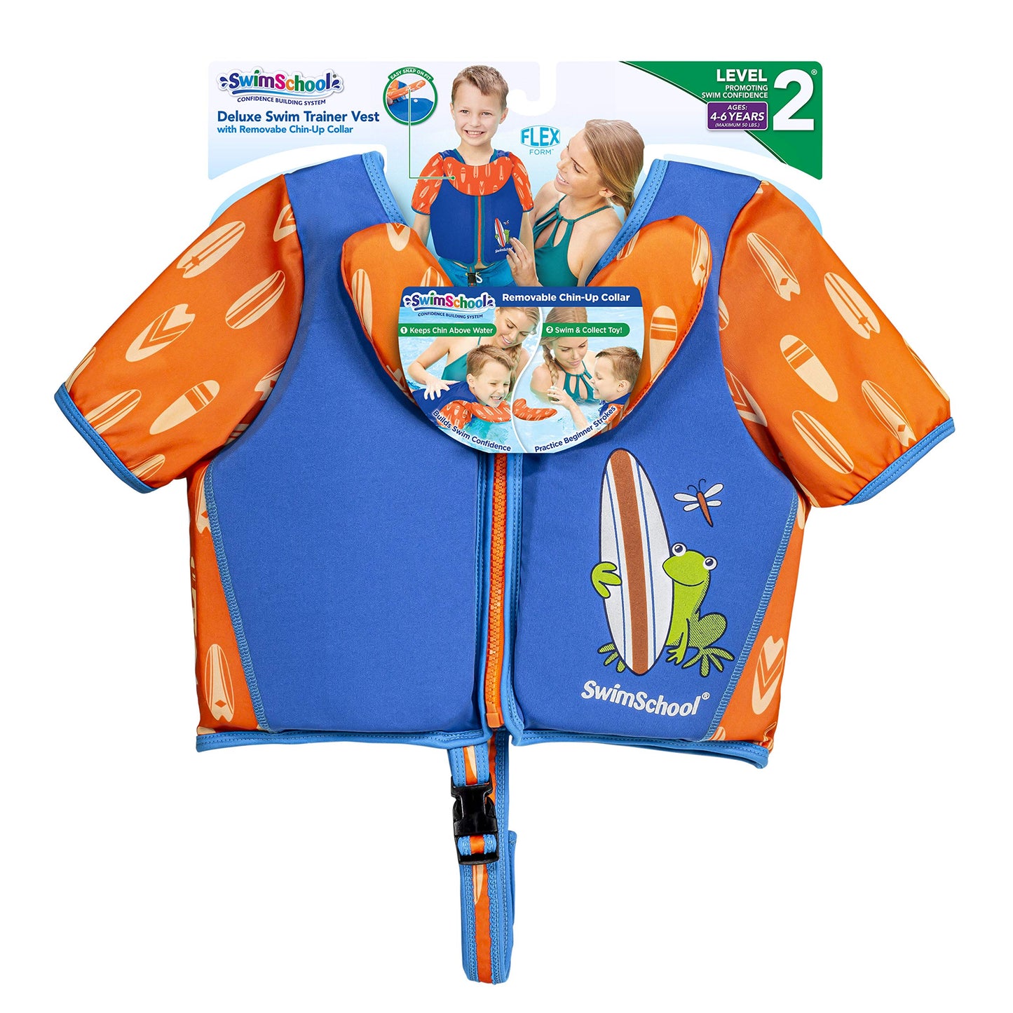Chaleco de Entrenamiento de Natación SwimSchool Azul Naranja con Mangas en los Hombros para Niño/a (UPF50)
