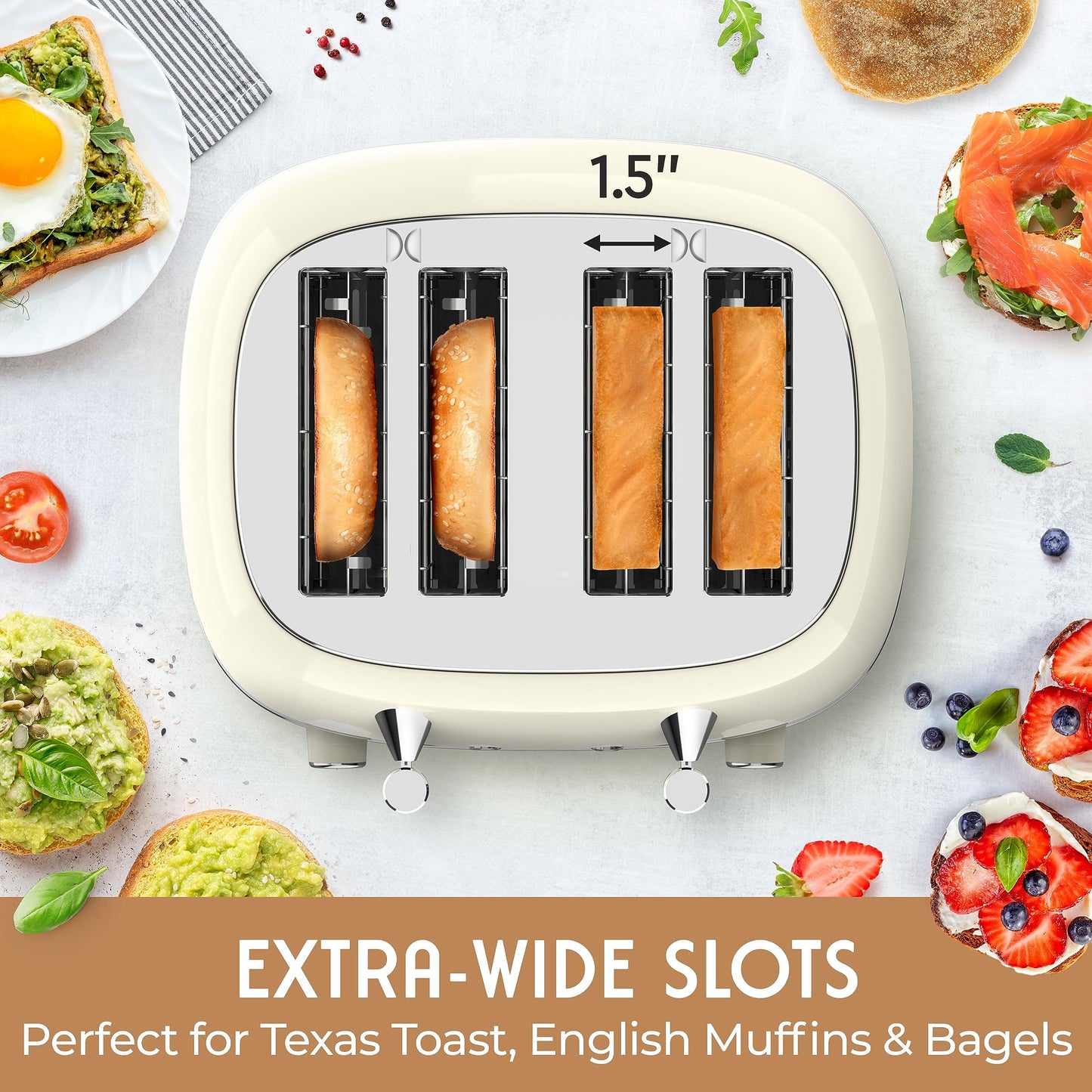 Mueller Retro Toaster 4 Slice with Extra Wide Slots Bagel, Defrost, and Cancel Function, 6 Browning Levels, Dual Independent Controls, Removable Crumb Tray and High Lift Levers, Pink