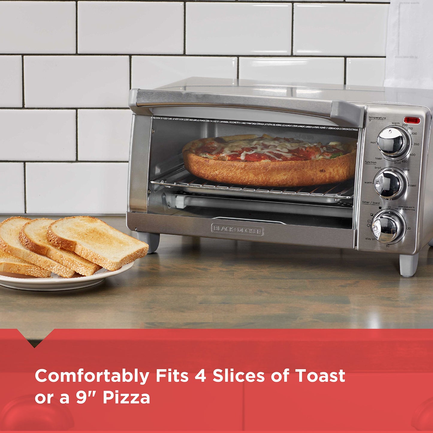 Black+Decker TO1760SS - Horno tostador de 4 rebanadas con convección natural, acero inoxidable