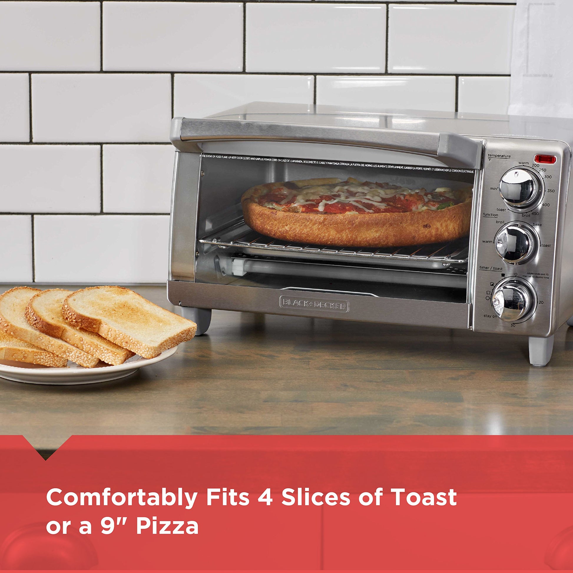 Black+Decker TO1760SS - Horno tostador de 4 rebanadas con convección natural, acero inoxidable