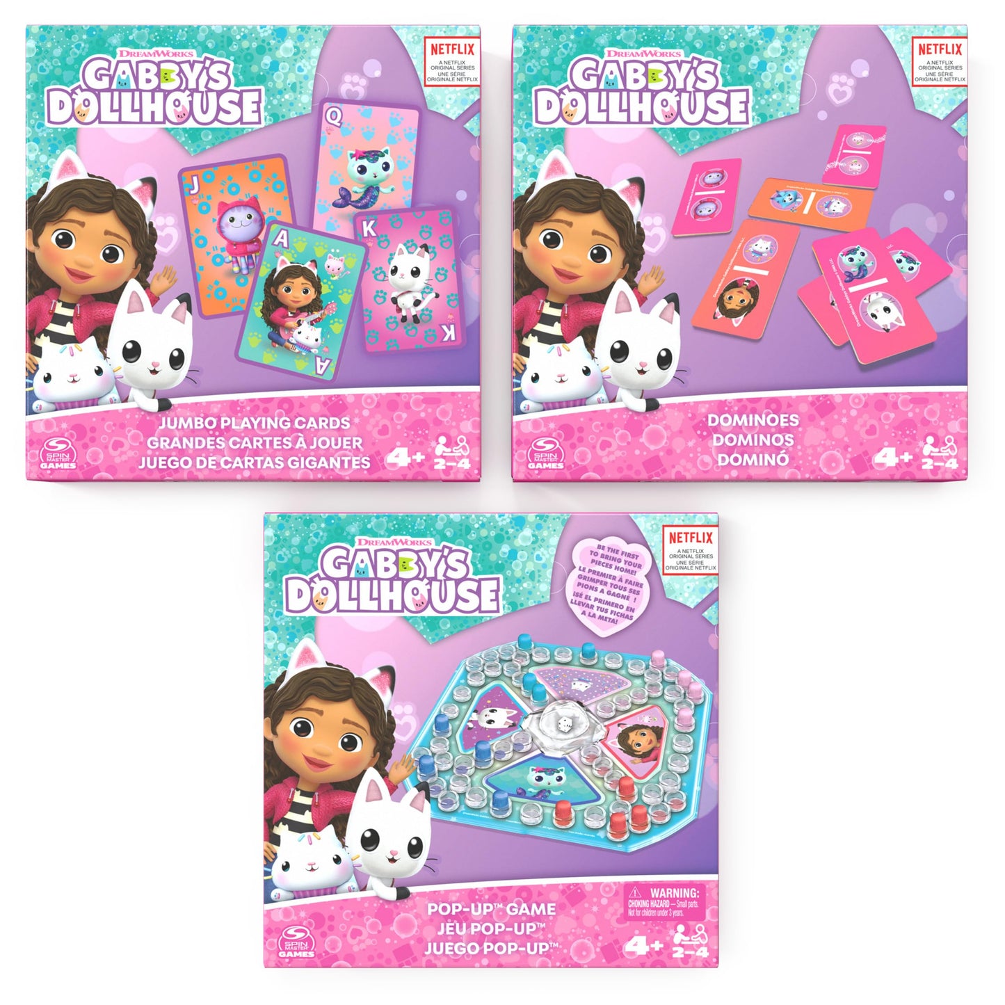 Cardinal, Conjunto de Regalo de 3 Juegos de La Casa de Muñecas de Gabby, Juego Pop-Up, dominó y Juego de Cartas Gigantes, Juguetes para niños de Gabby's Dollhouse, para niños a Partir de 4 años