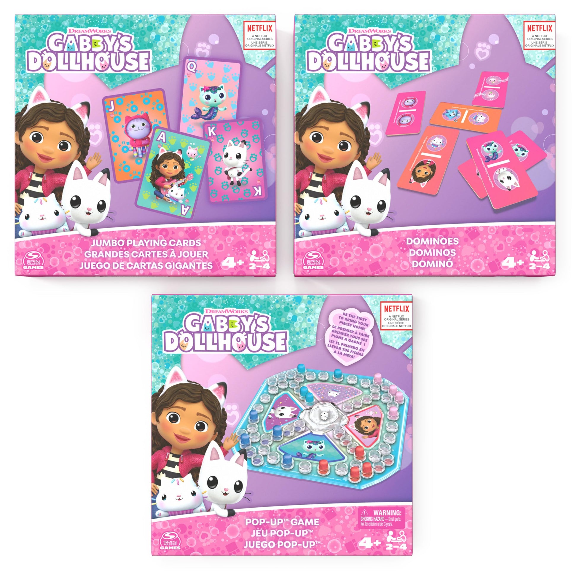 Cardinal, Conjunto de Regalo de 3 Juegos de La Casa de Muñecas de Gabby, Juego Pop-Up, dominó y Juego de Cartas Gigantes, Juguetes para niños de Gabby's Dollhouse, para niños a Partir de 4 años