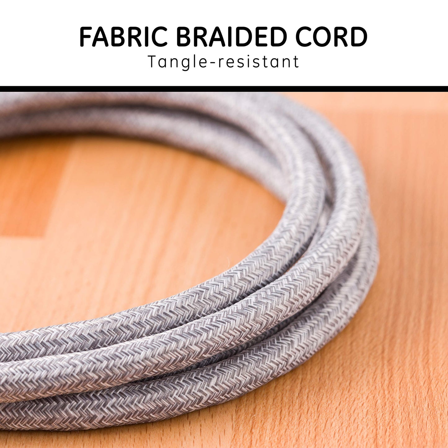 GE Pro Tira Multicontactos De 3 Salidas con Supresor de Picos, Enchufe Plano, Cable De Extensión Trenzado De 2.4 m (8 Pies) 250 Julios, Conectado a Tierra Certificacion UL, Gris, 1 Unidad 45916
