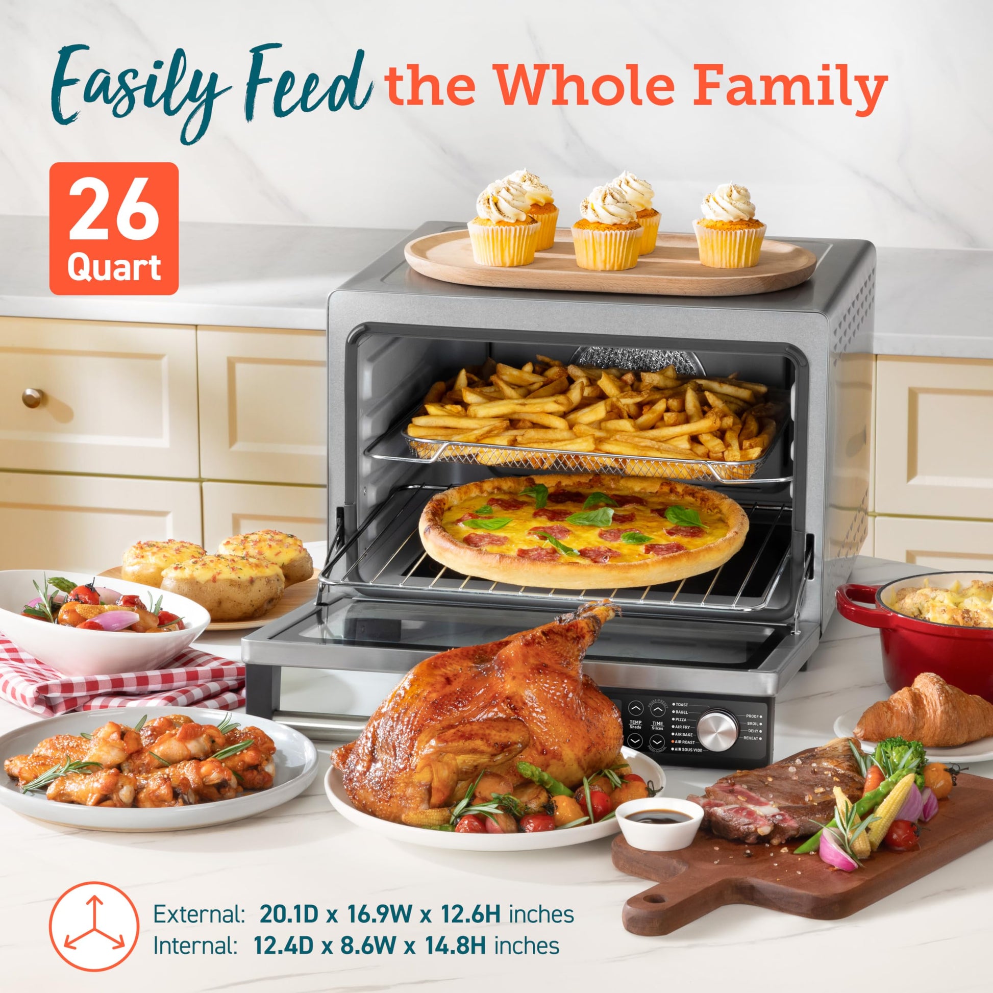 COSORI Combo de horno tostador de cerámica para freidora de aire, elementos calefactores sellados planos 11 en 1 para una fácil limpieza, innovadora función de quemador, 6 accesorios y recetas, 26