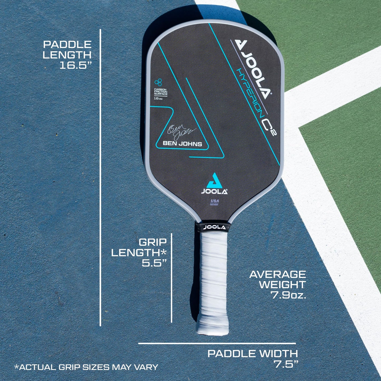 Pala de Pickleball JOOLA Ben Johns Hyperion C2 Negro con Tecnología Charged en Forma Aero-Curve Aprobada por USAPA