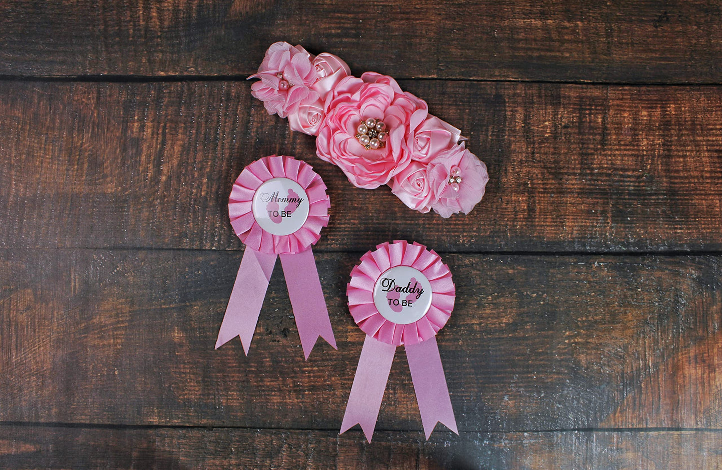 PATICARRY - Juego de decoración para baby shower, ramillete de maternidad rosa, alfileres de placa de hojalata (61 x 3.7 pulgadas)