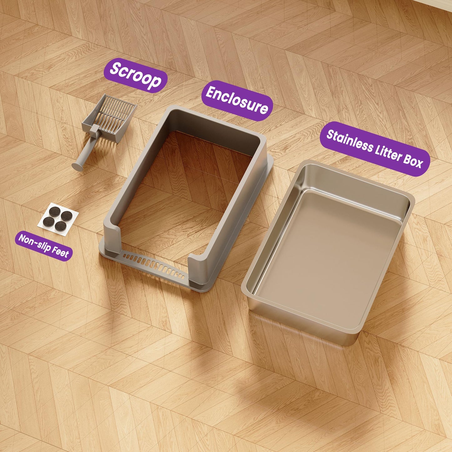 Arenero de Acero Inoxidable TIUUBT XXL Extragrande con Tapa Alta para Gatos Grandes y Hogares con Varios Gatos