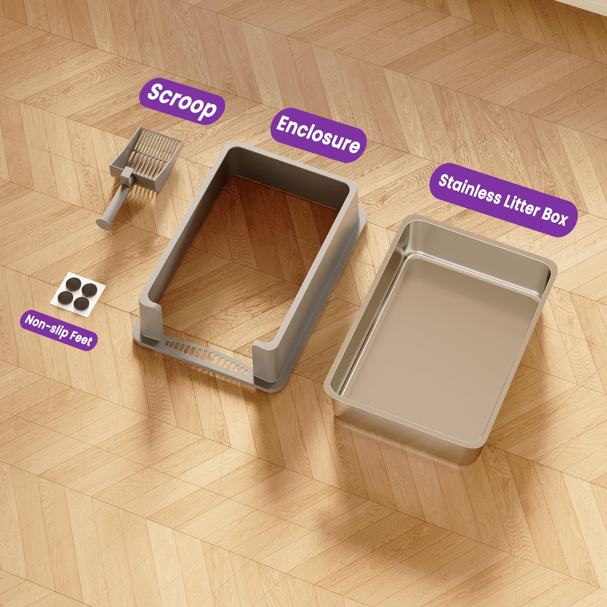 Arenero de Acero Inoxidable TIUUBT XXL Extragrande con Tapa Alta para Gatos Grandes y Hogares con Varios Gatos