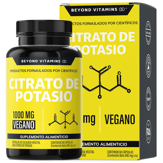 Citrato de Potasio 1000mg | Adicionados con Platano en Polvo, Curcuma y Semilla de uva | Cápsulas sin rellenos | Potassium Citrate-60 cápsulas