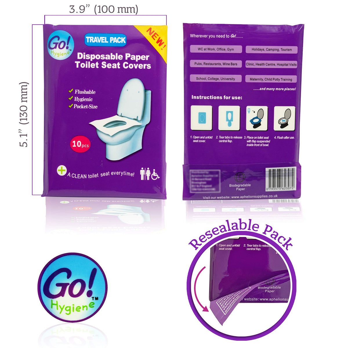 Fundas Desechables para Asientos de Inodoro GoHygiene XL blanco Paquete de Viaje