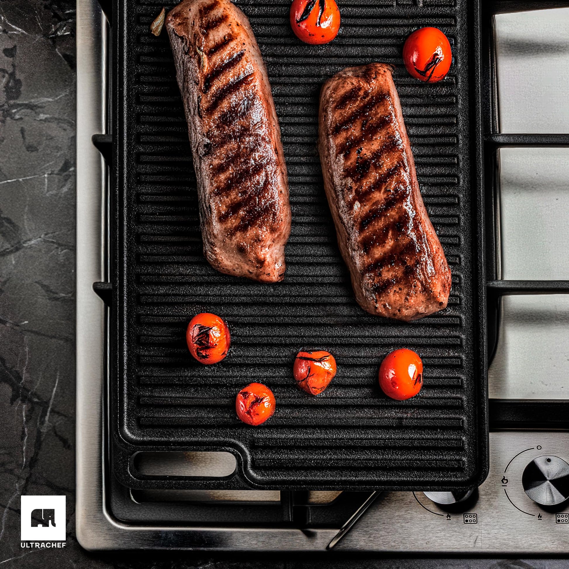Plancha ULTRACHEF Negro Reversible de Hierro Fundido Rectangular 45 x 26 cm