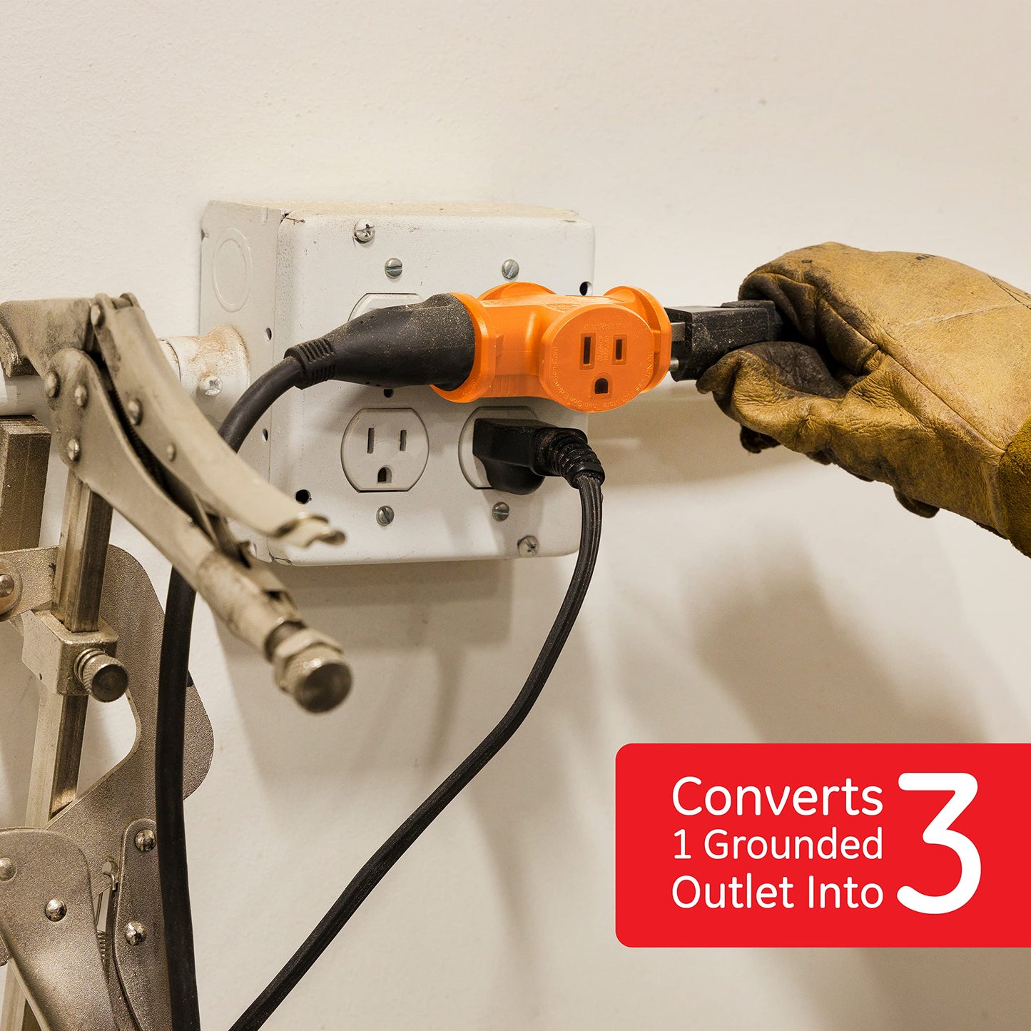 GE 50281 Adaptador para tomacorriente, 3 salidas, Espaciado, Anaranjado