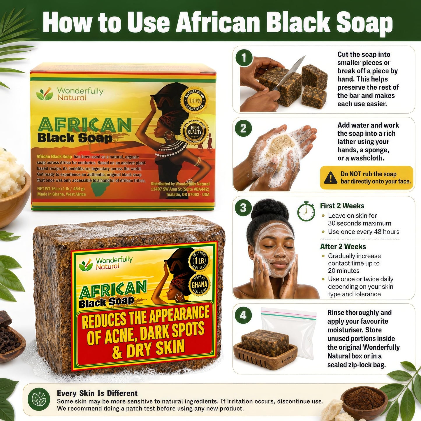 Wonderfully Natural Organic African Black Soap, 16 oz