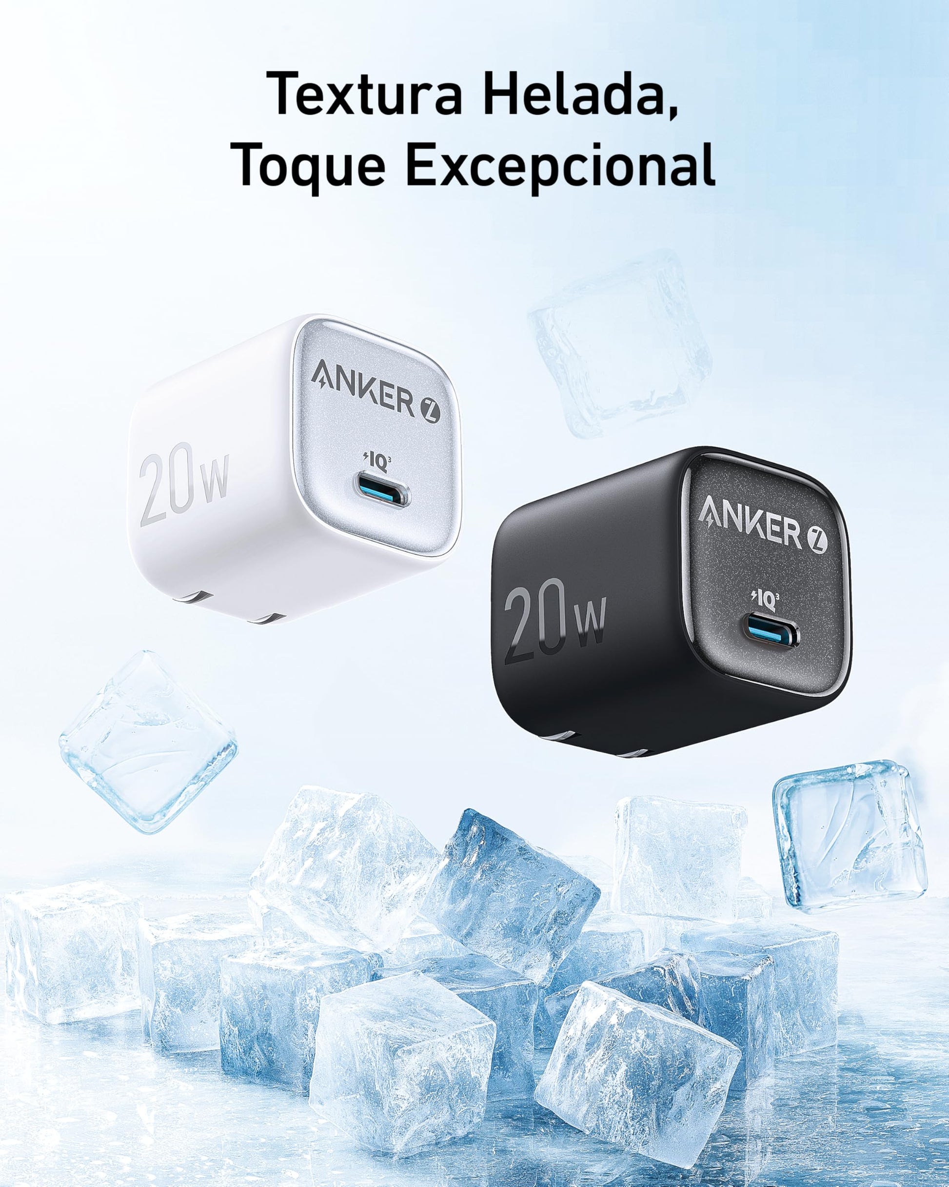 Anker 20W Hielo Cargador Rápido, Control de Temperatura Avanzado, Diseño Compacto 25% Más Pequeño, Compatible con iPhone y Samsung y Otros Dispositivos, USB C Tipo, 2 Colores