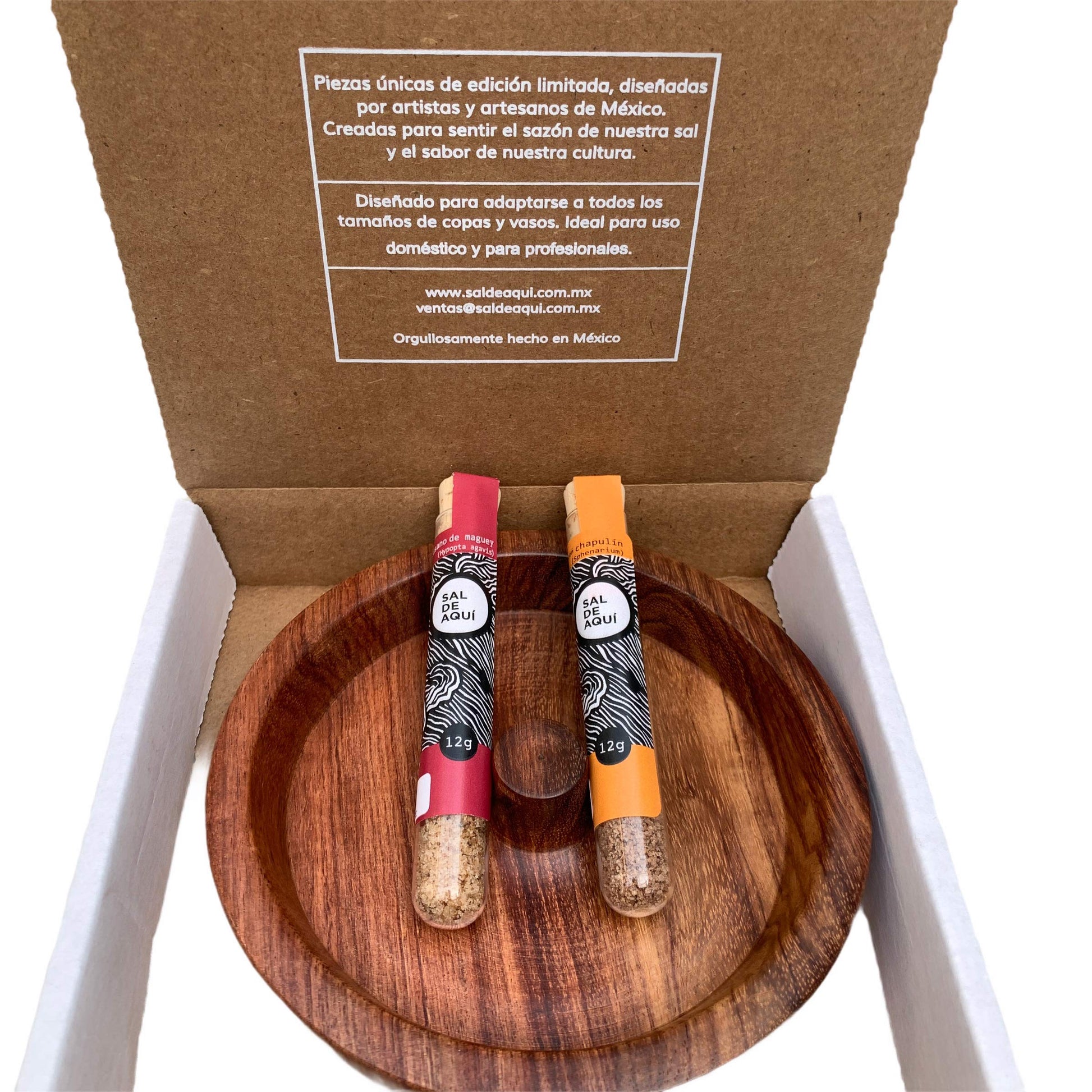 Escarchador de Madera SAL DE AQUÍ Bálsamo Hecho a Mano con Sal de Gusano y Chapulín para Cocteles