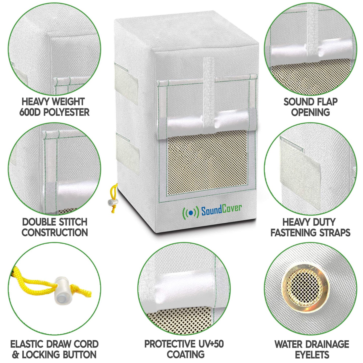 Dos cubiertas de altavoces blancos impermeables 600D para altavoces montados en soporte C – Compatible con Yamaha NS-AW294, Polk Atrium 6, Bose 251 (dimensiones máximas: 13.5 pulgadas de alto x 7.9