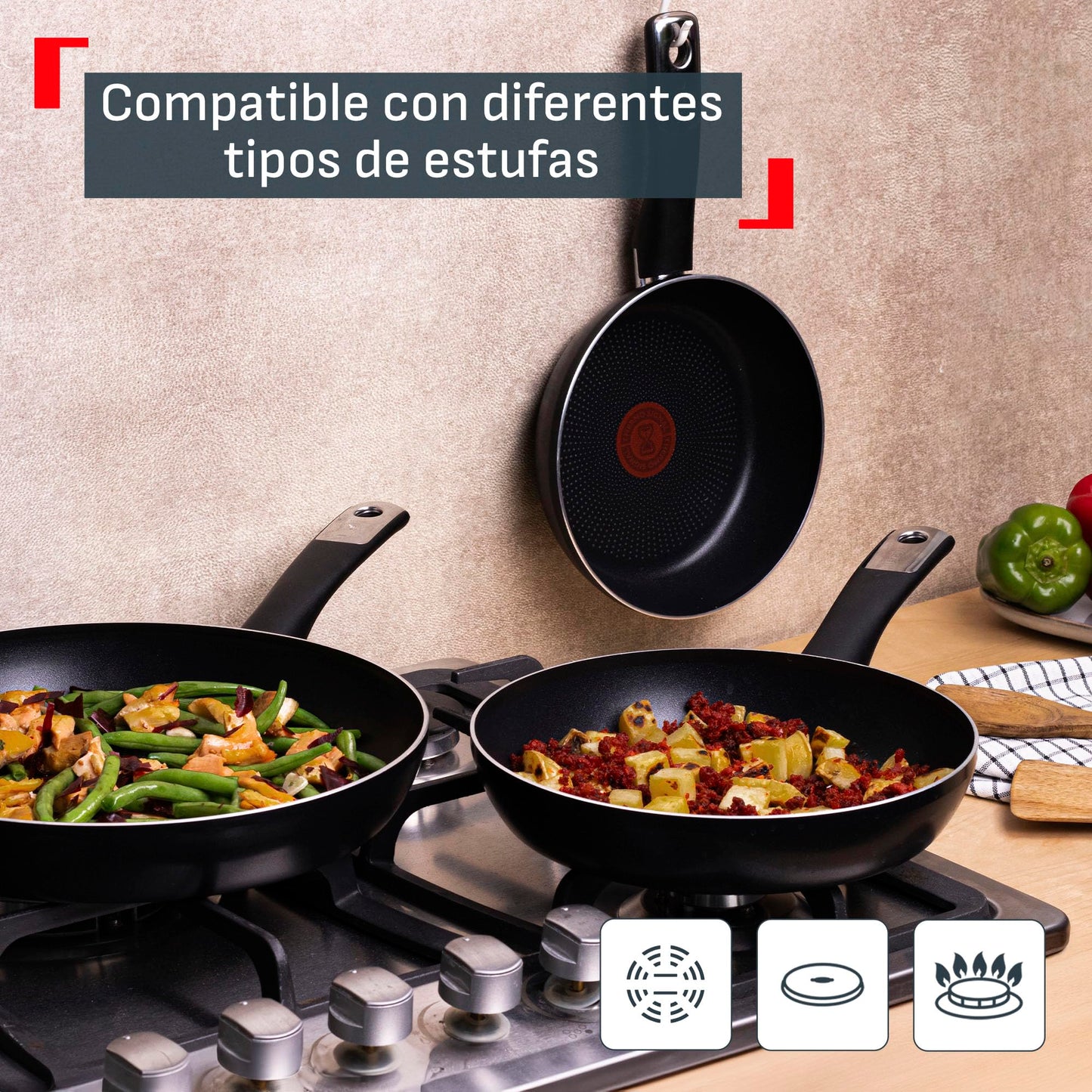 Juego de Sartenes T-fal Negro Hard Titanium Plus con Anti-Adherente Resistente