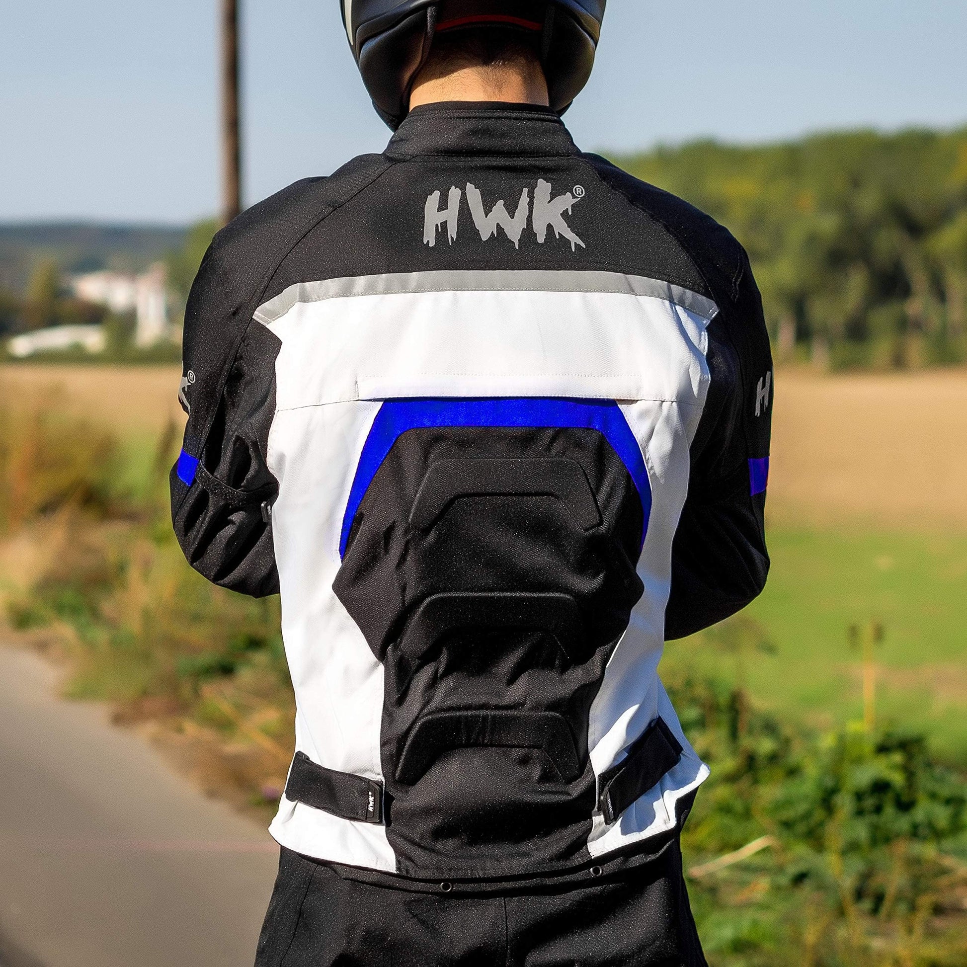 HWK - Textile Motorcycle Jacket For Men Dualsport Enduro Motorbike Biker Riding Jacket Breathable CE ARMORED WATERPROOF (Blue, 4XL)