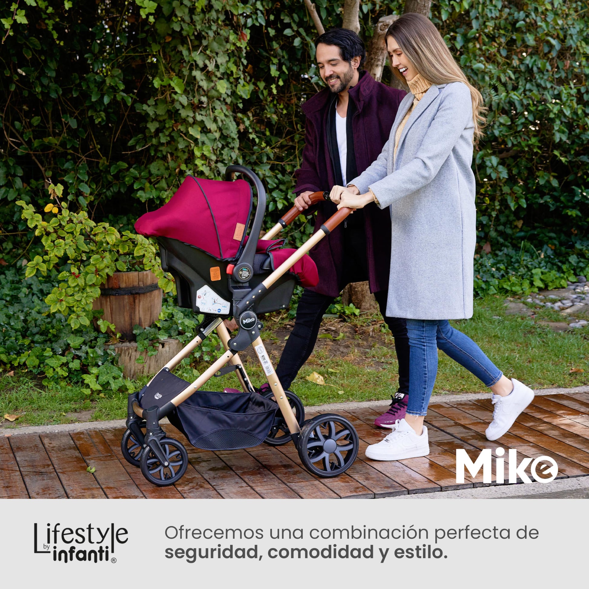 INFANTI | Carriola para Bebe MIKE Vino | Carreola con Portabebé - Carriola de Viaje Plegable - Carrito para Bebe Travel System con Asiento Reversible | Cosas para Bebes Recien Nacidos hasta 15 kg