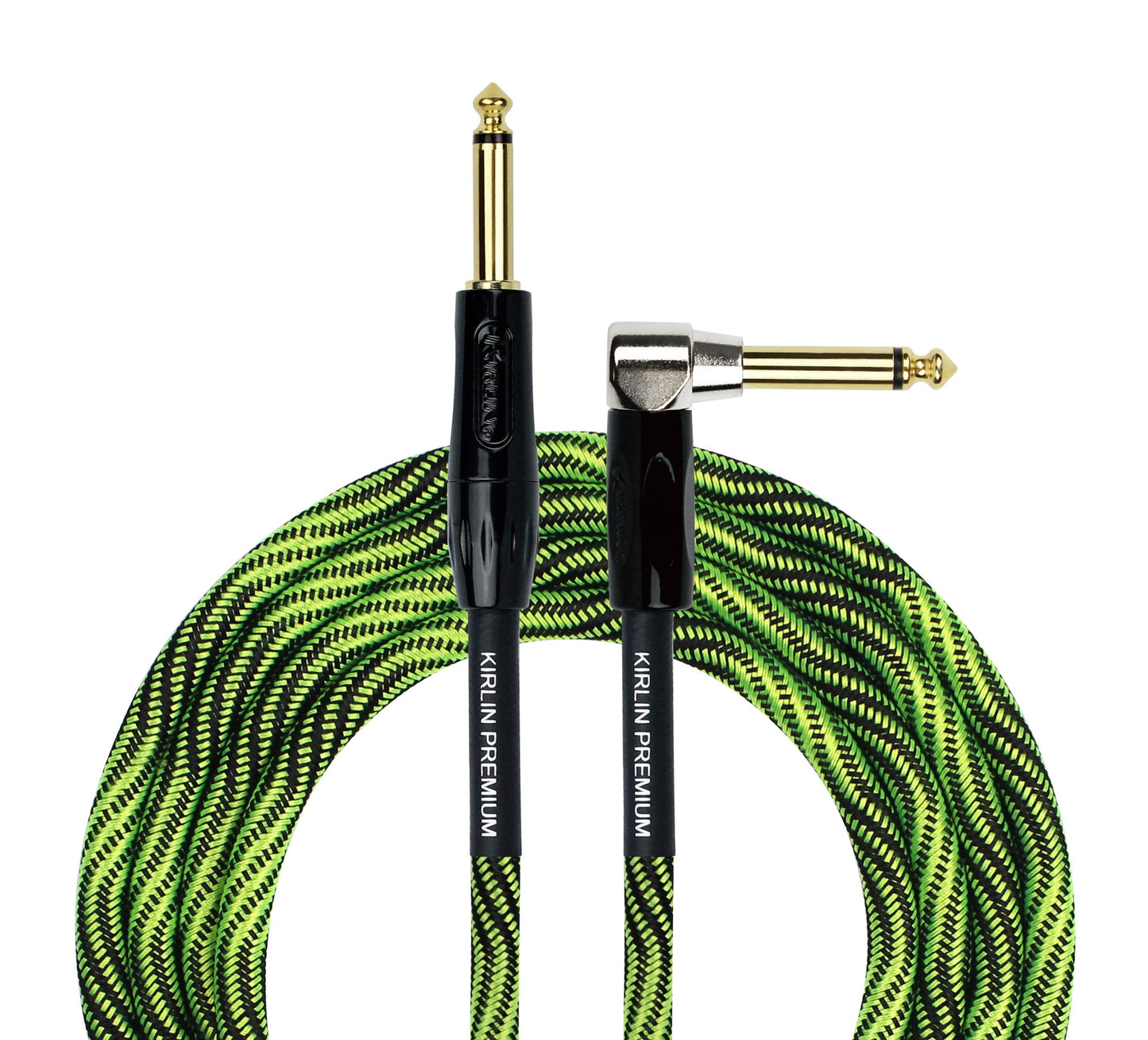 KIRLIN Cable IWB para instrumentos, 1/4 pulgadas de ángulo recto a recto, onda verde negro, 20 pies (IWB-202 BFGL-20/WBG)