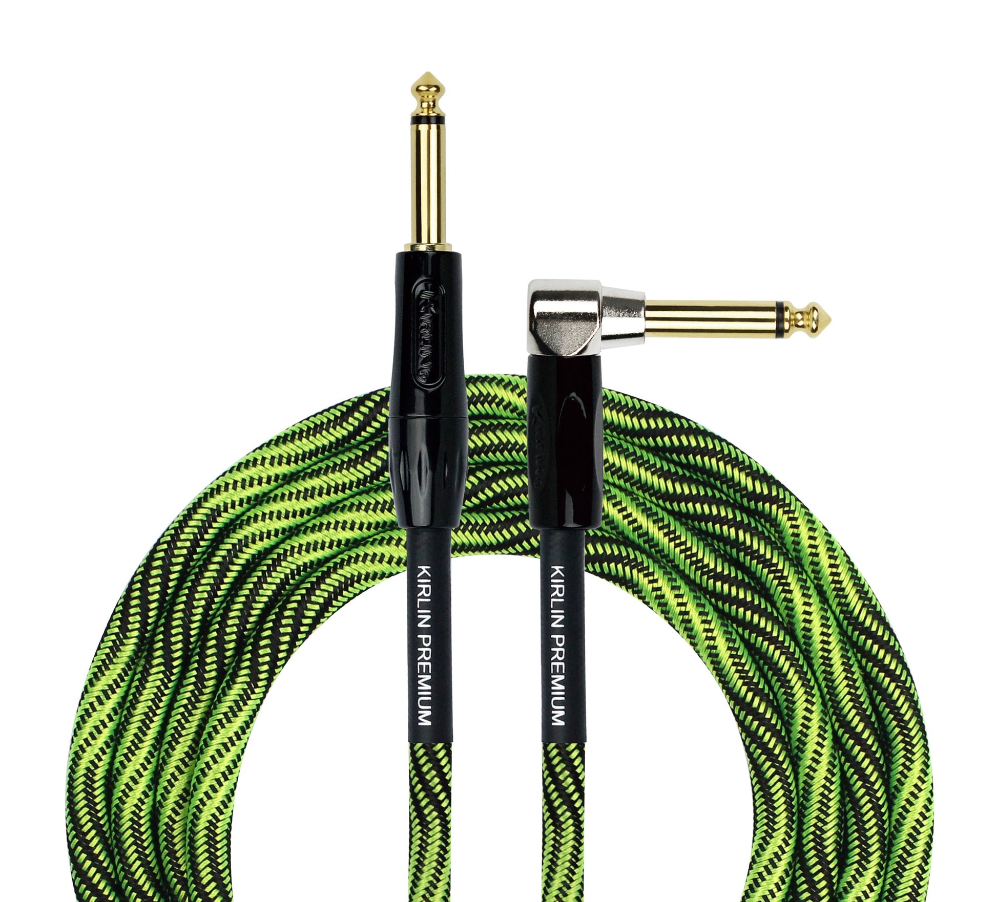 KIRLIN Cable IWB para instrumentos, 1/4 pulgadas de ángulo recto a recto, onda verde negro, 20 pies (IWB-202 BFGL-20/WBG)