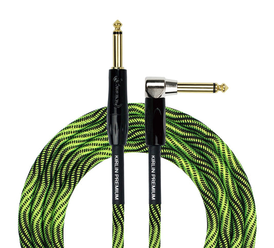 KIRLIN Cable IWB para instrumentos, 1/4 pulgadas de ángulo recto a recto, onda verde negro, 20 pies (IWB-202 BFGL-20/WBG)