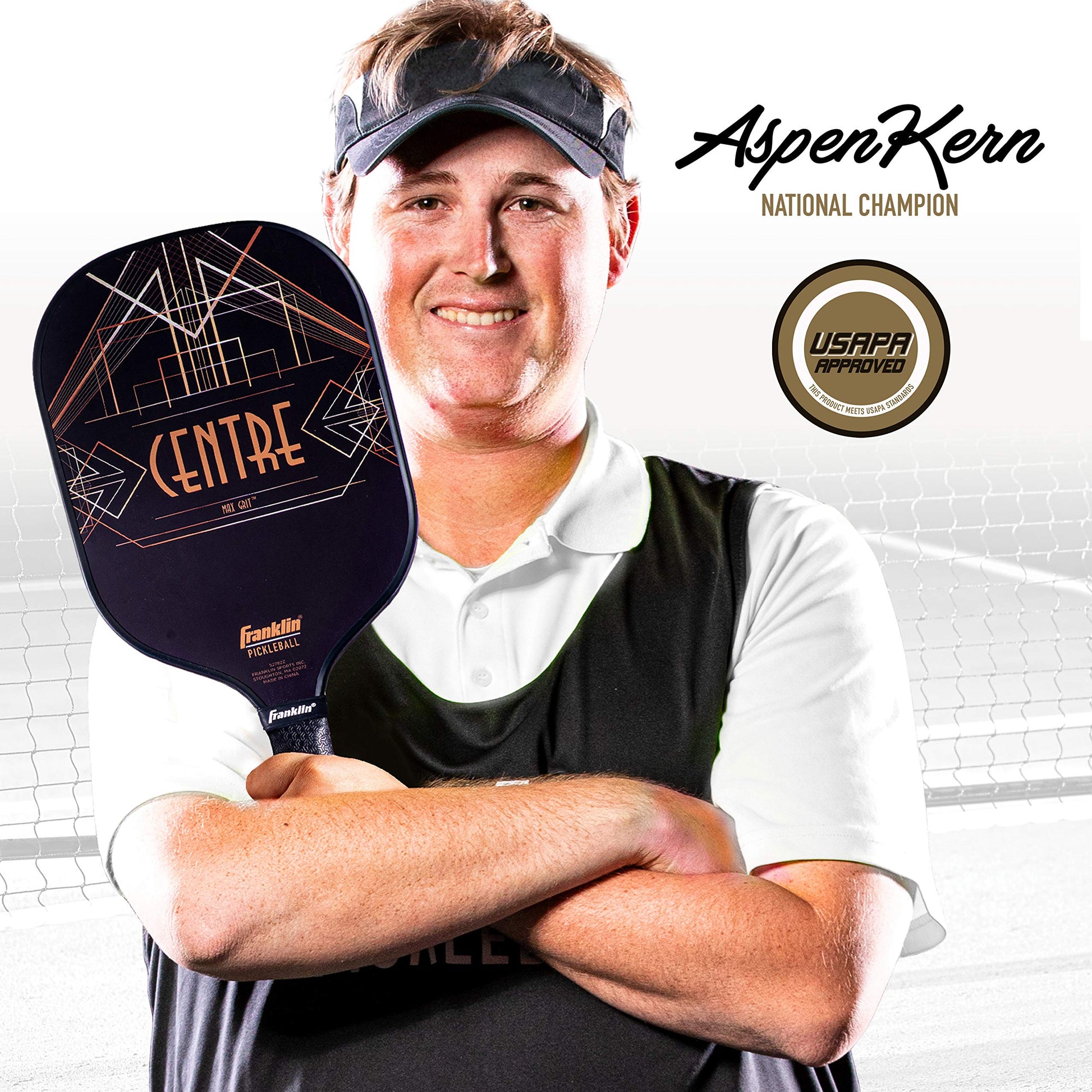 Franklin Sports Pro Pickleball Paddle – Paddle Pro Tournament – Raqueta de Fibra de Carbono aprobada por Estados Unidos (USAPA) – Equipo Oficial del Centro – Oro – Núcleo de 13 mm