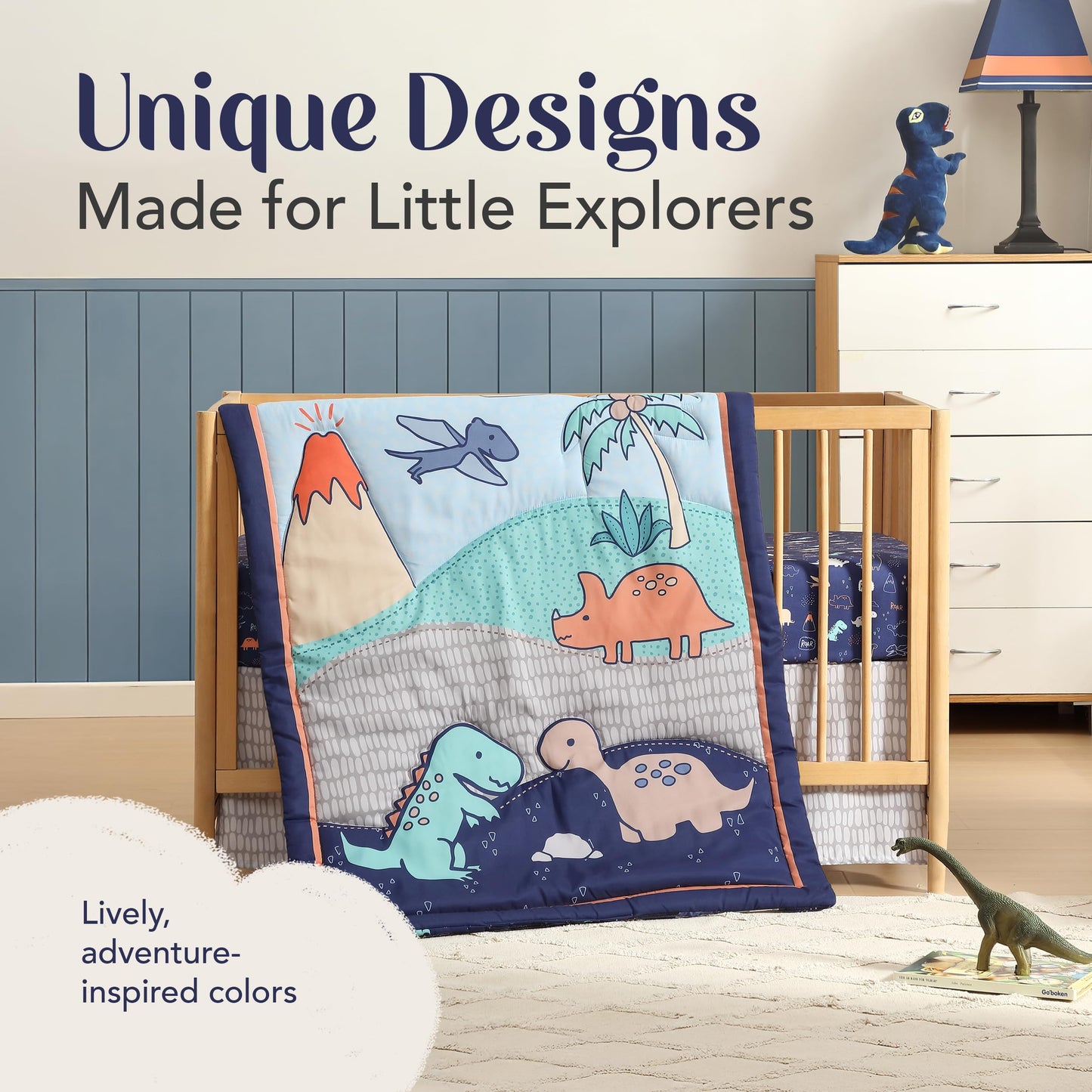 Hōmistry - Juego de ropa de cama para cuna de 3 piezas para niños - Edredón reversible, sábana bajera, falda de cuna - Juego de ropa de cama para cuna de bebé de microfibra suave, transpirable y