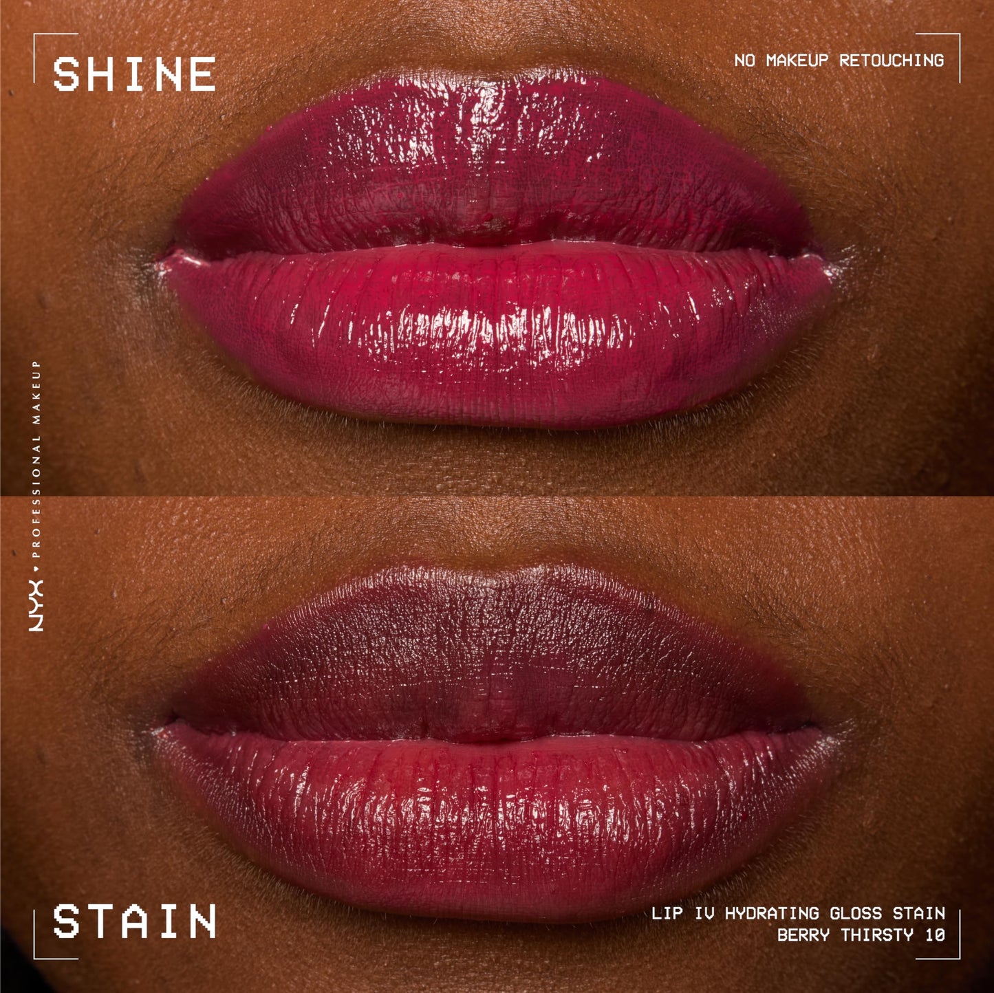 NYX Professional Makeup, LIP IV Gloss Serum Hidratante, Tono: Berry Thirsty. Tinta de Labios hidratante con alto pigmento infusionado con agua de coco y magnesio. Fórmula vegana.