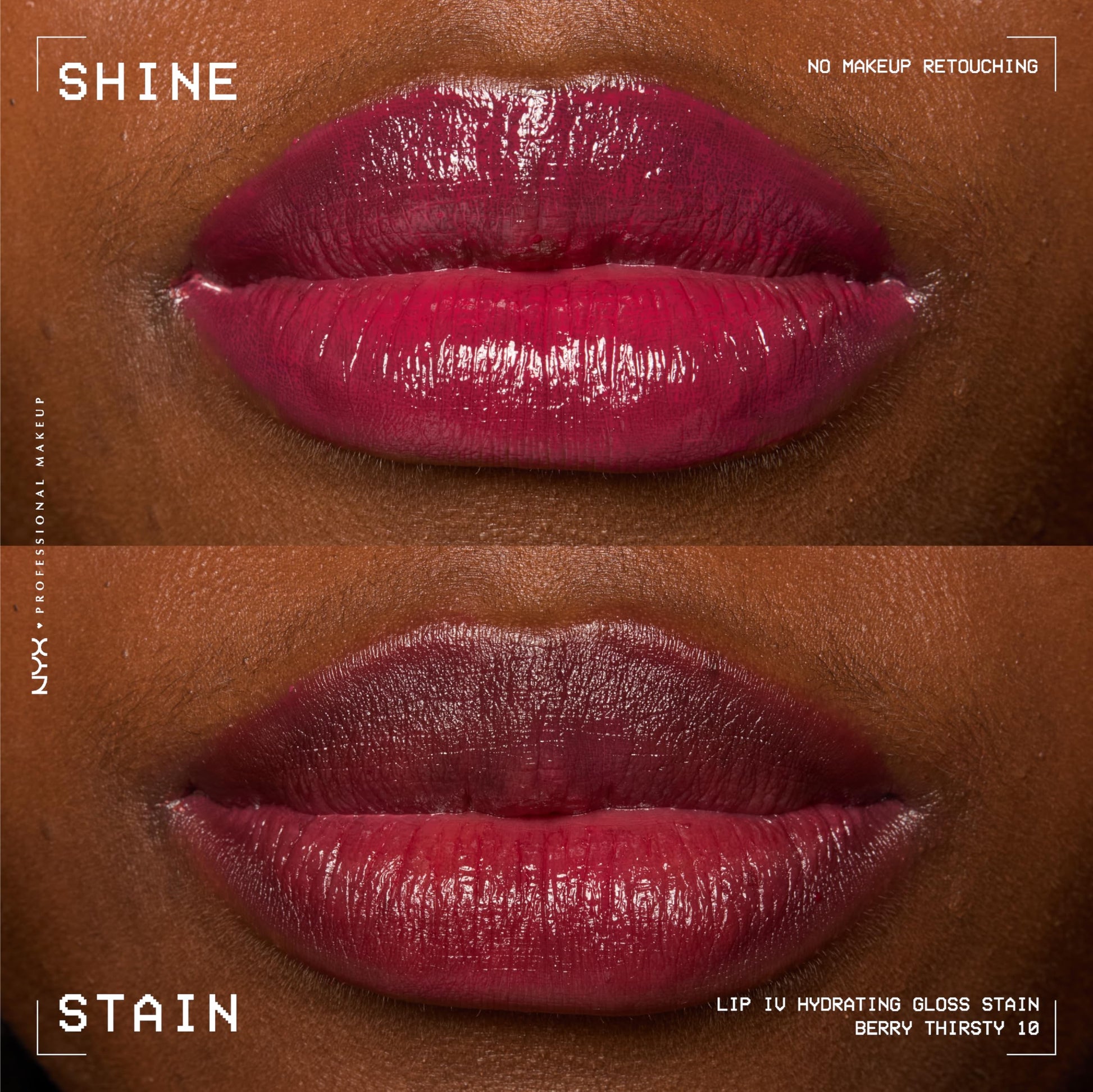 NYX Professional Makeup, LIP IV Gloss Serum Hidratante, Tono: Berry Thirsty. Tinta de Labios hidratante con alto pigmento infusionado con agua de coco y magnesio. Fórmula vegana.