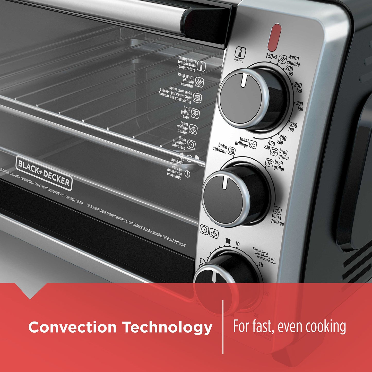 Black+Decker TO1675B Horno tostador de convección para 6 rebanadas, para cubierta, TO1950SBD, Negro, Una talla, 1