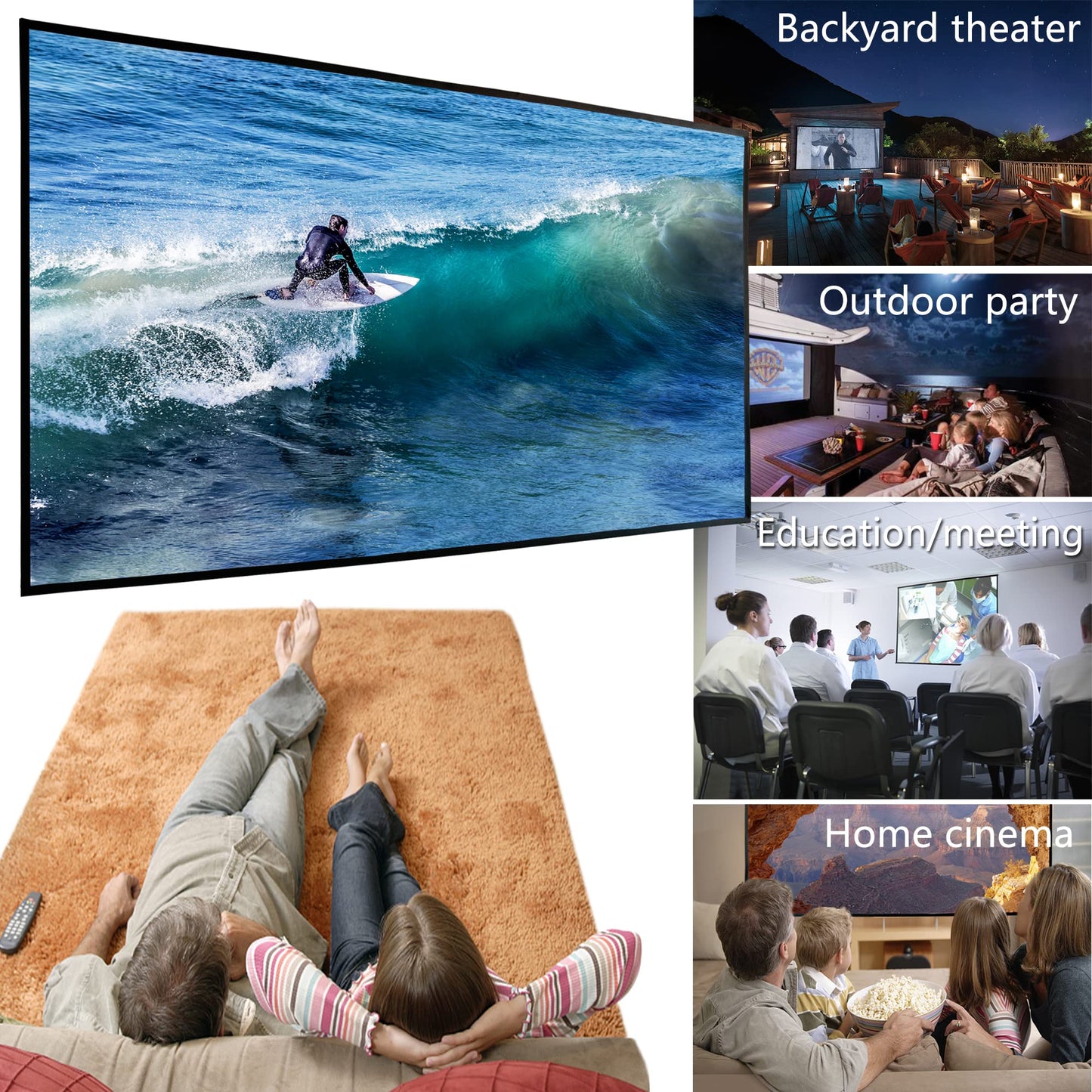 visualización de proyector plegable con marco de combinación de barra telescópica de acero inoxidable 16:9 HD 4K visualización de proyección portátil antiarrugas (70 pulgadas)