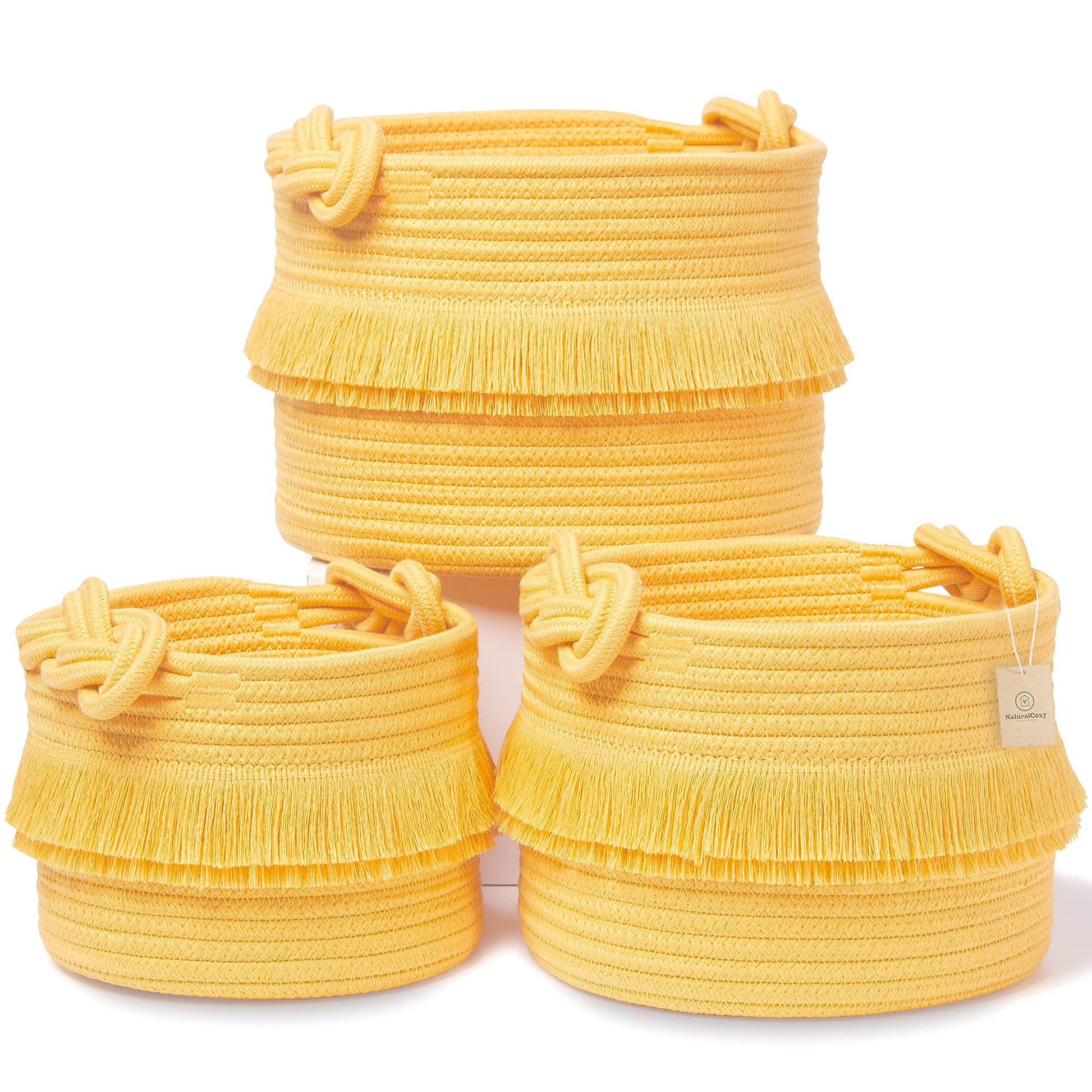 NaturalCozy Cestas de borlas de 3 piezas (dorado)