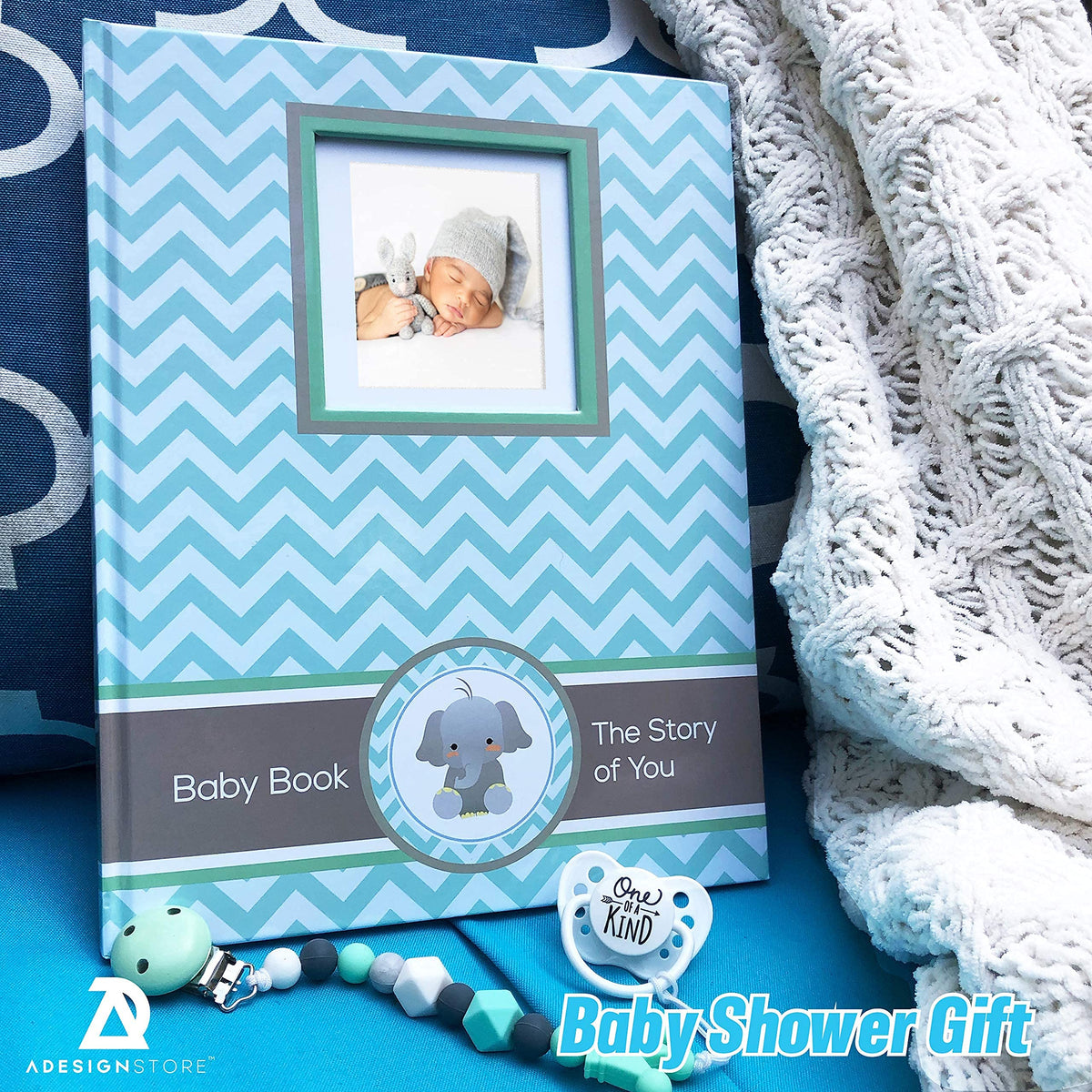 Libro de Memorias de Bebé Newborn en Azul Teal para Primer Año y Regalos