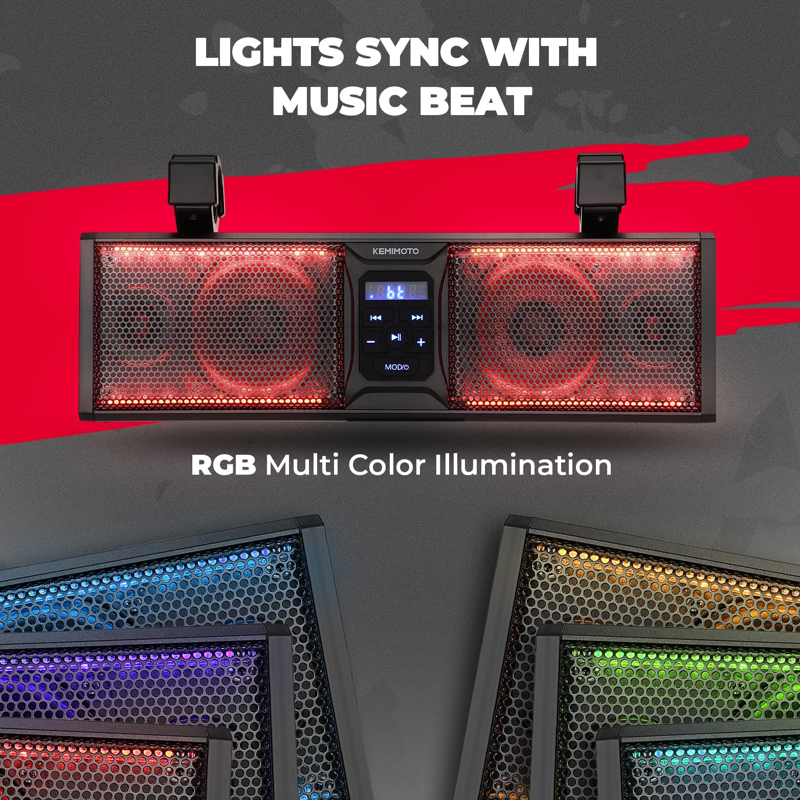 KEMIMOTO Barra de sonido UTV de 16 pulgadas, barra de sonido para carrito de golf, barra de sonido SXS, compatible con Bluetooth con iluminación LED multicolor compatible con Polaris RZR Can-Am