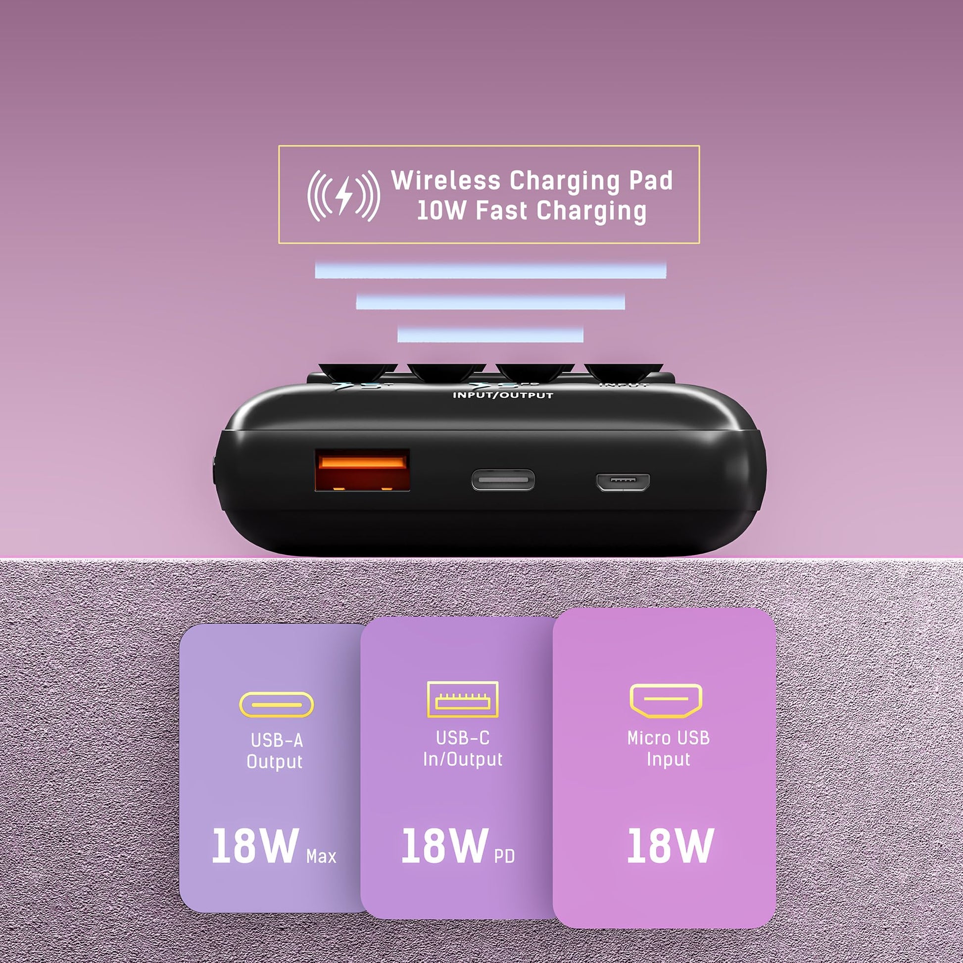 Banco de Energía Techsmarter Violeta Potente, 20000 mAh, USB-C PD 18 W para iPhone y Galaxy