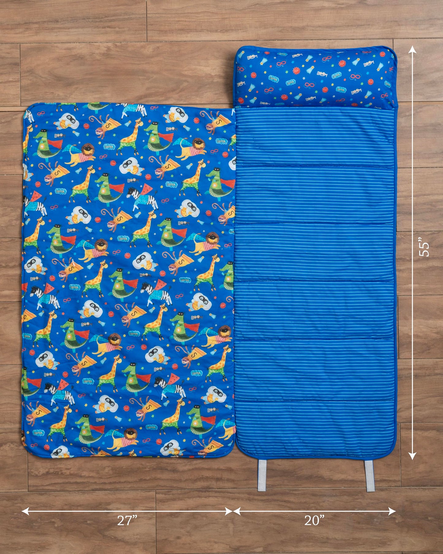 Maison d'Hermine - Tapete de siesta de superhéroe con almohada y manta reutilizables de 55 x 27 x 1.5 pulgadas, para niños y niñas, tapete de dormir preescolar con correas de transporte para el