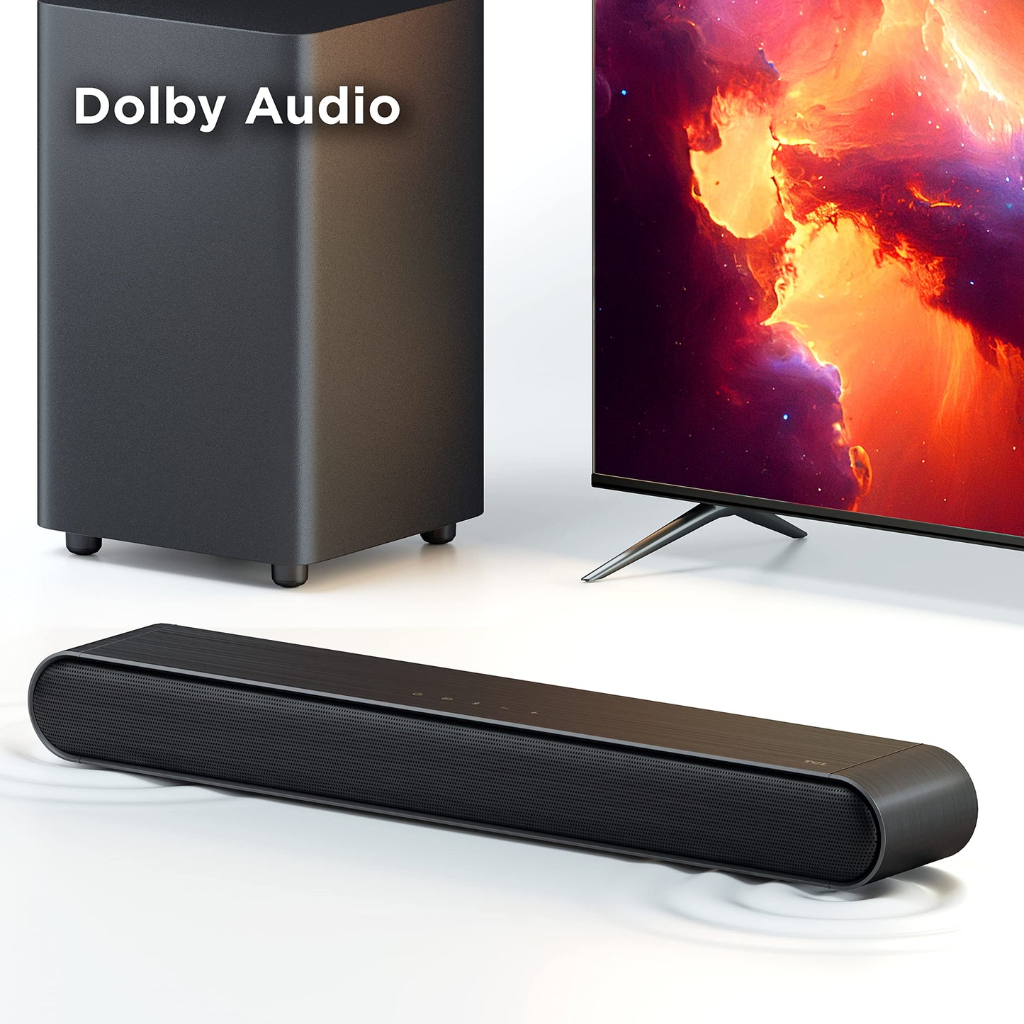 Barra de Sonido TCL 2.1 Canales con Subwoofer Inalámbrico Negro y Dolby Audio