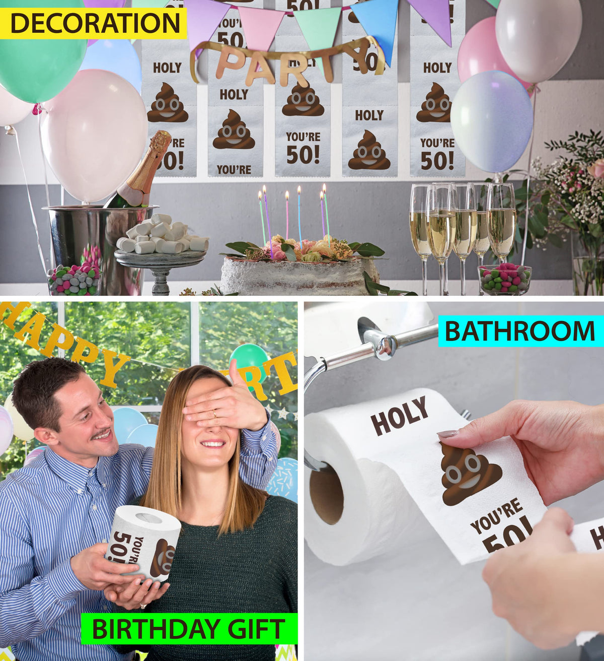 Papel Higiénico TP Impreso Cumpleaños 50 Divertido Regalo Sorpresa