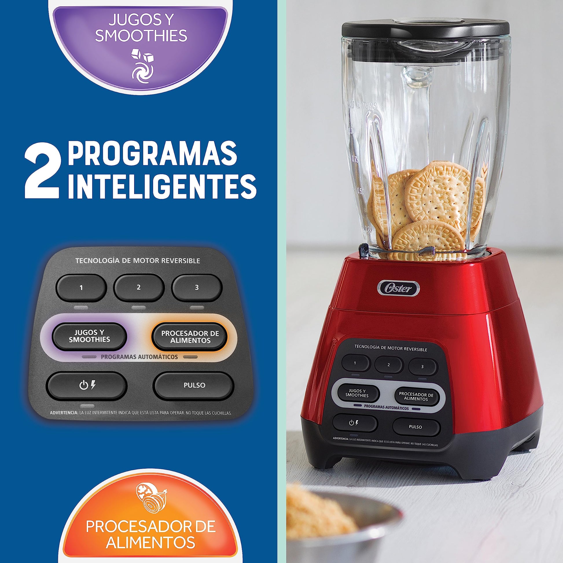 Licuadora Oster Rojo con Programas Automáticos y Tecnología Reversible