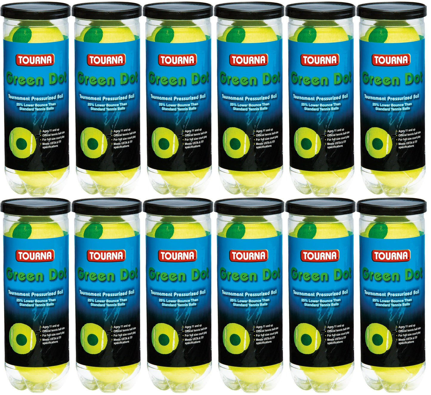Pelotas de Tenis Tourna Verde Paquete de 12 aprobadas por la USTA