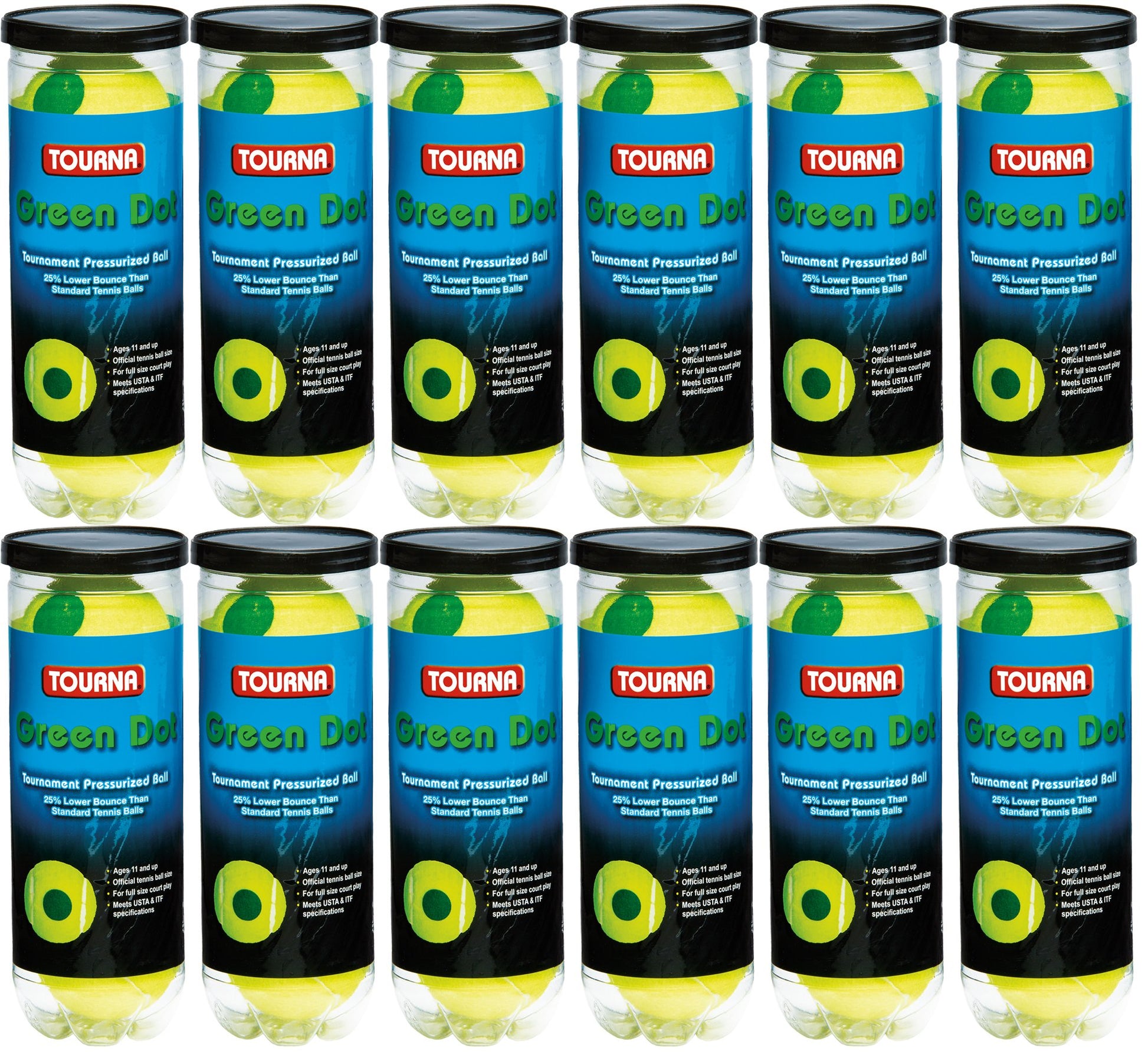 Pelotas de Tenis Tourna Verde Paquete de 12 aprobadas por la USTA