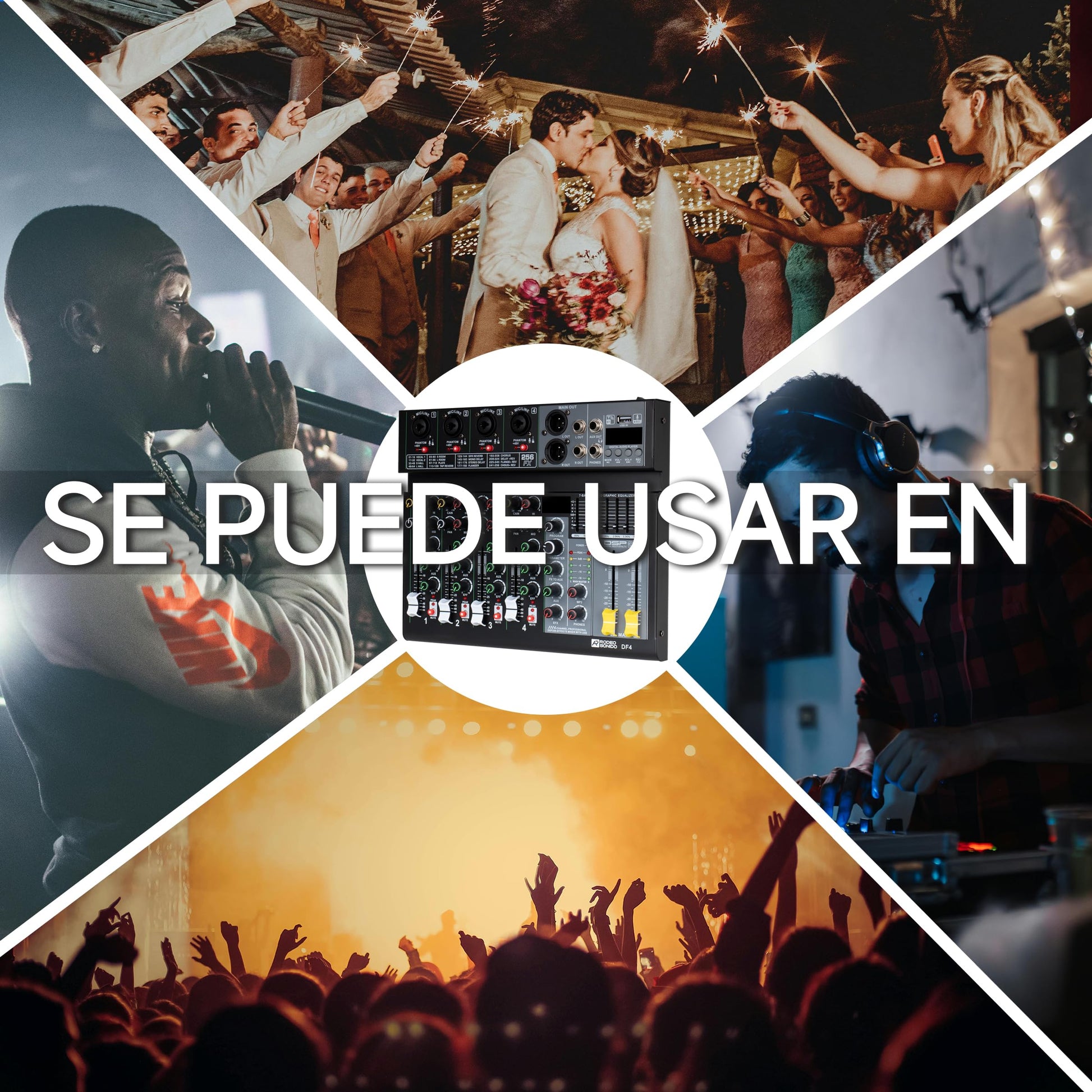 Mezcladora de Audio Rodeosonido Df4n Profesional con USB y Bluetooth
